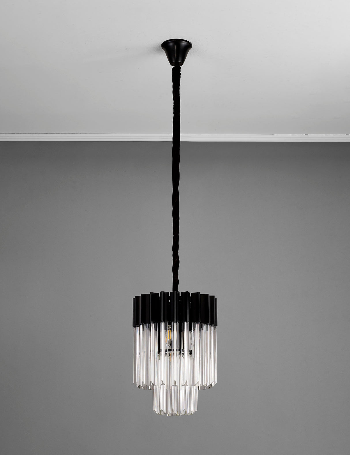 Longhorn 30cm Pendant Round 4 Light E14, Matt Black / Clear Sculpted Glass