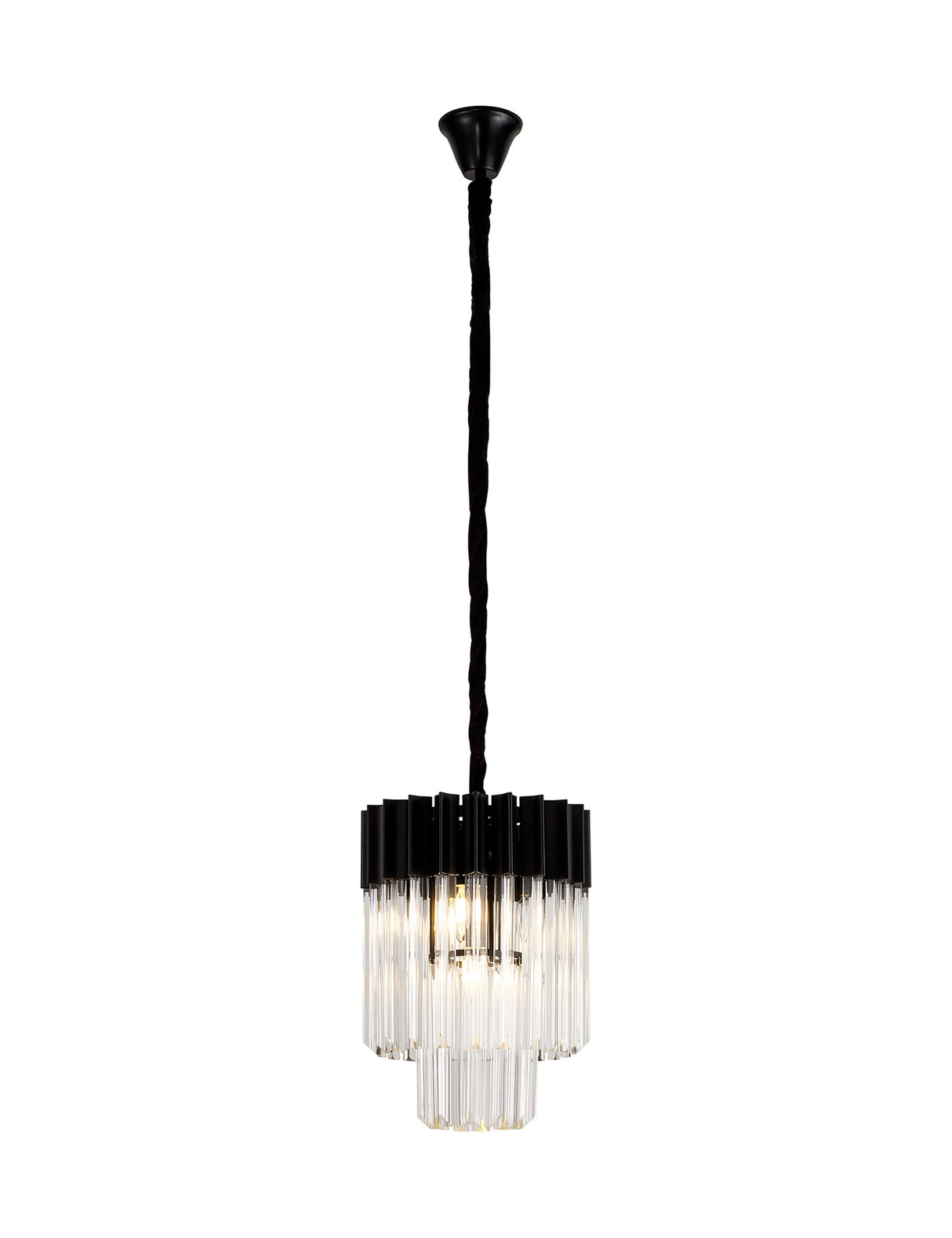 Longhorn 30cm Pendant Round 4 Light E14, Matt Black / Clear Sculpted Glass
