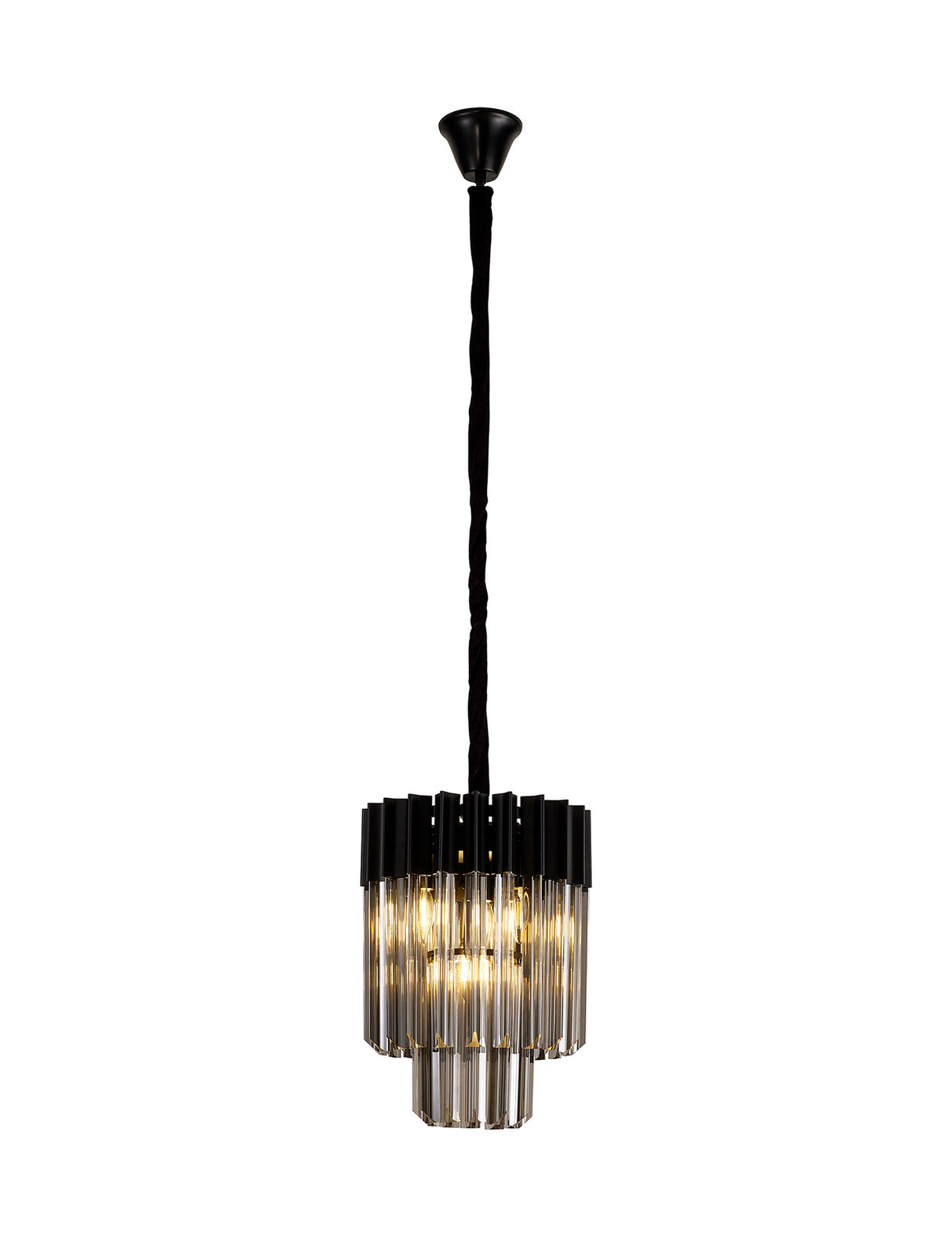 Longhorn 30cm Pendant Round 4 Light E14, Matt Black / Smoke Sculpted Glass