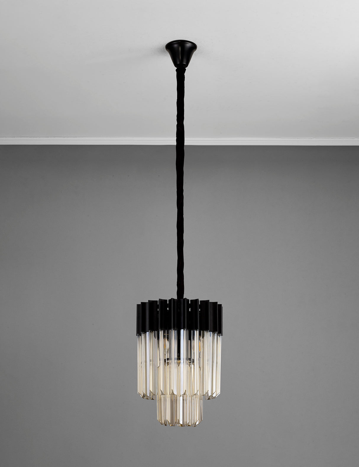Longhorn 30cm Pendant Round 4 Light E14, Matt Black / Cognac Sculpted Glass