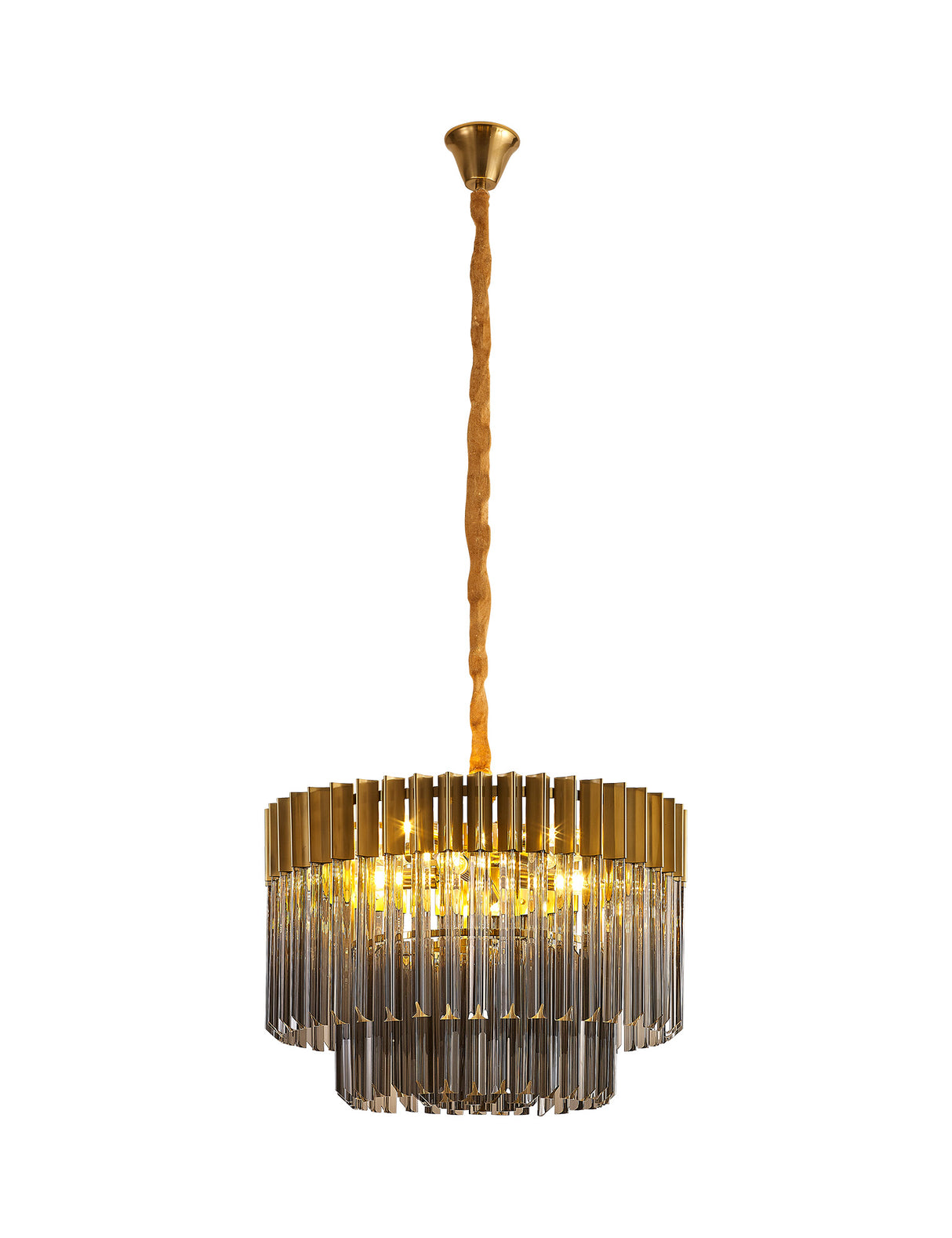 Longhorn 60cm Pendant Round 8 Light E14, Brass / Smoke Sculpted Glass Item Weight: 17.3kg