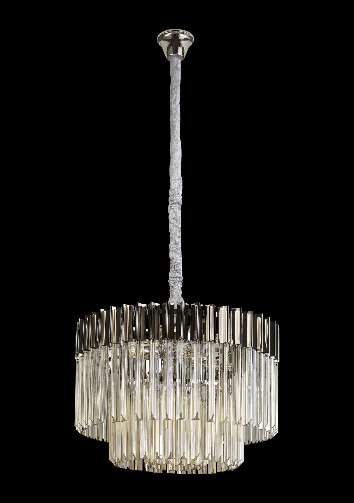 Longhorn 60cm Pendant Round 8 Light E14, Polished Nickel / Cognac Sculpted Glass, Item Weight: 17.3kg