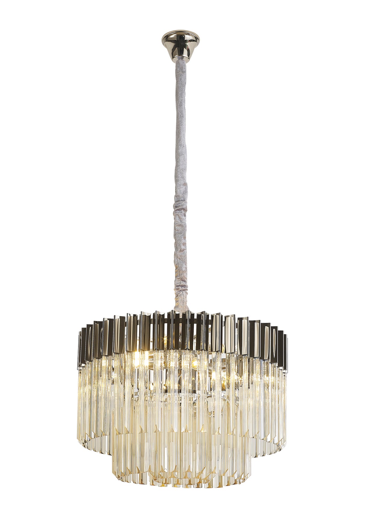 Longhorn 60cm Pendant Round 8 Light E14, Polished Nickel / Cognac Sculpted Glass, Item Weight: 17.3kg