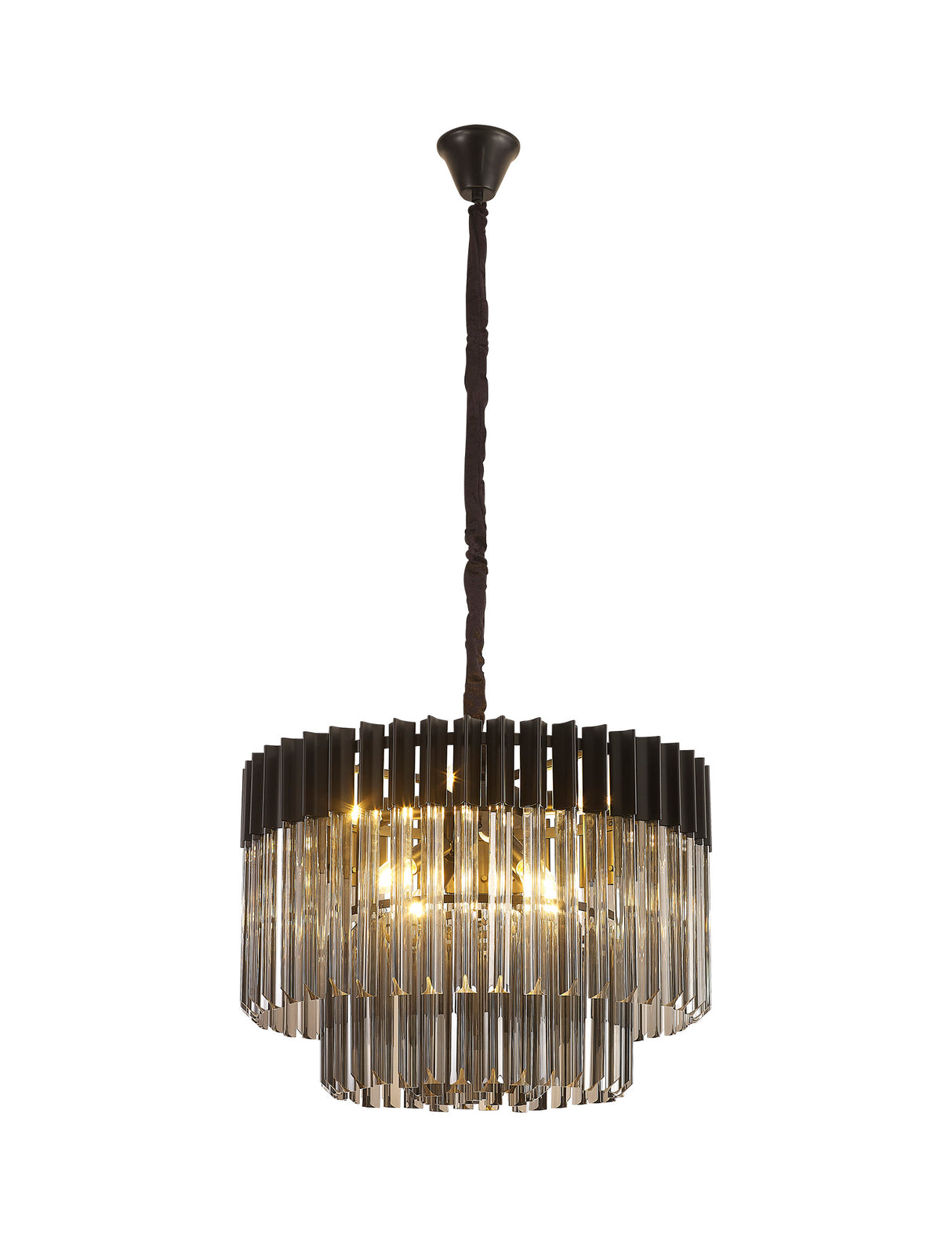 Longhorn 60cm Pendant Round 8 Light E14, Matt Black / Smoke Sculpted Glass Item Weight: 17.3kg