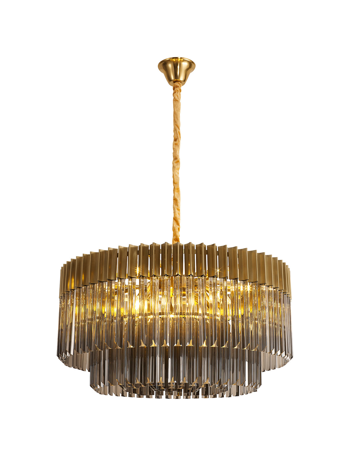 Longhorn 80cm Pendant Round 12 Light E14, Brass / Smoke Sculpted Glass, Item Weight: 25.4kg