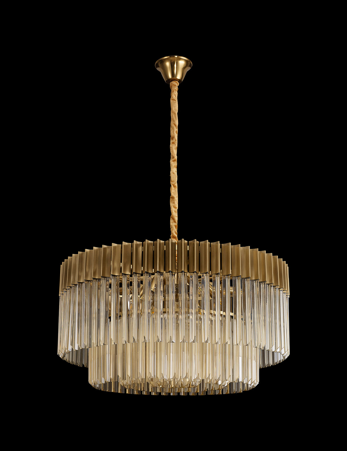 Longhorn 80cm Pendant Round 12 Light E14, Brass / Cognac Sculpted Glass, Item Weight: 25.4kg