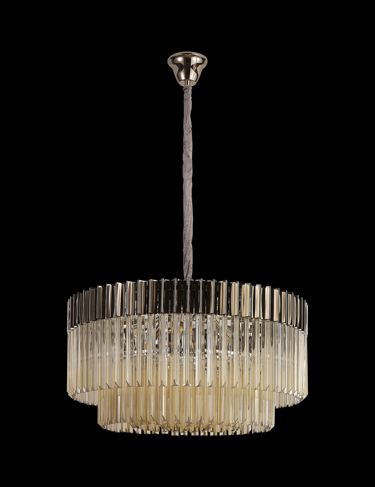 Longhorn 80cm Pendant Round 12 Light E14, Polished Nickel / Cognac Sculpted Glass, Item Weight: 25.4kg