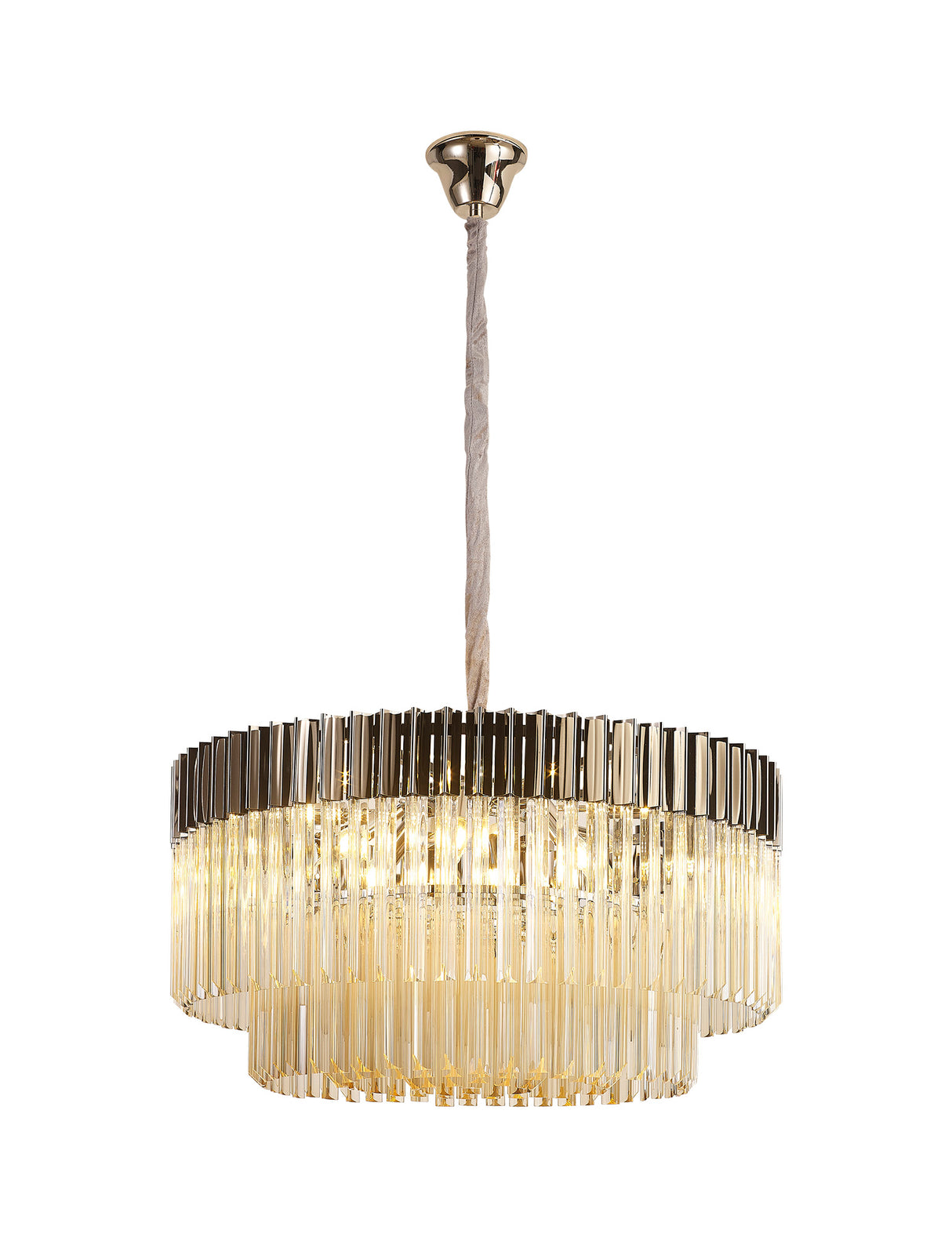 Longhorn 80cm Pendant Round 12 Light E14, Polished Nickel / Cognac Sculpted Glass, Item Weight: 25.4kg