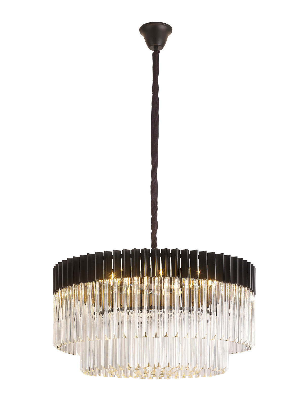 Longhorn 80cm Pendant Round 12 Light E14, Matt Black / Clear Sculpted Glass, Item Weight: 25.4kg