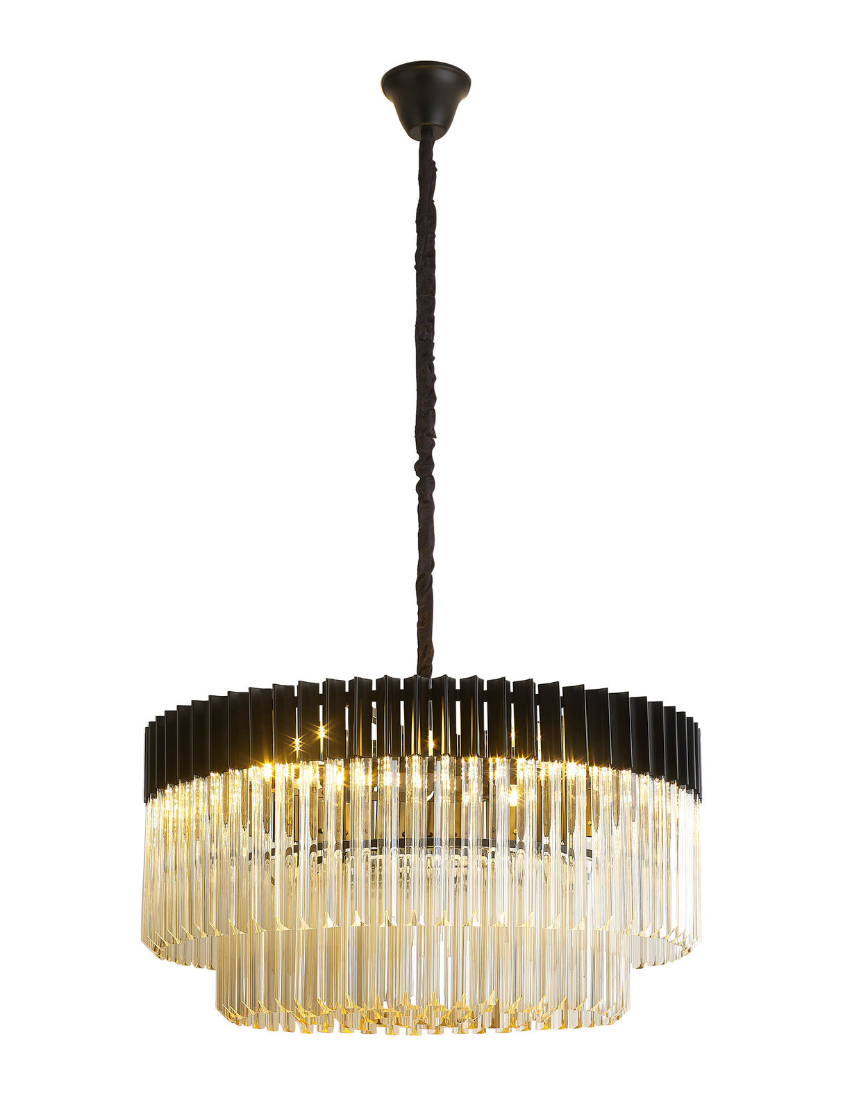 Longhorn 80cm Pendant Round 12 Light E14, Matt Black / Cognac Sculpted Glass, Item Weight: 25.4kg