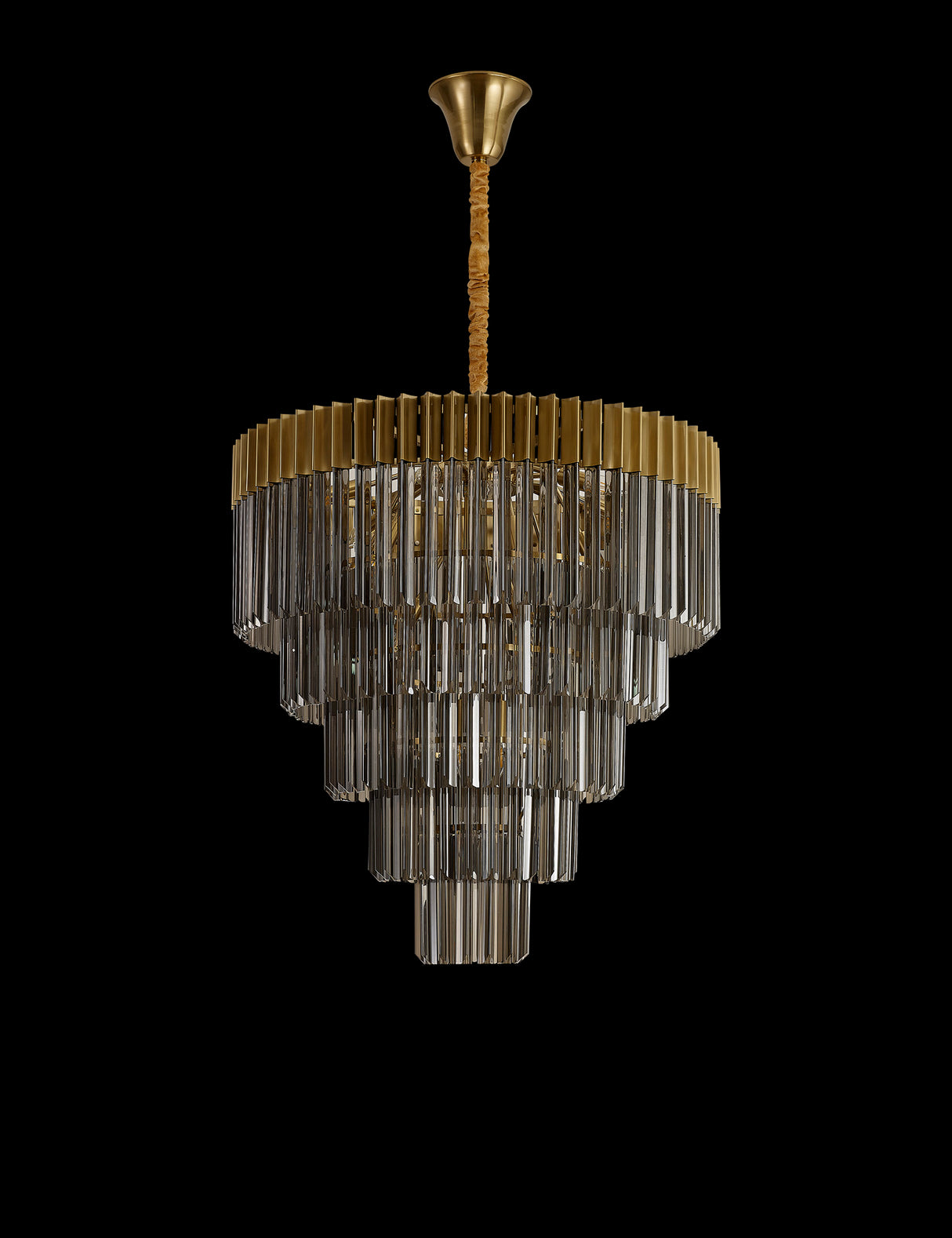 Longhorn 80cm Pendant Round 5 Tier 19 Light E14, Brass / Smoke Sculpted Glass, Item Weight: 32.6kg