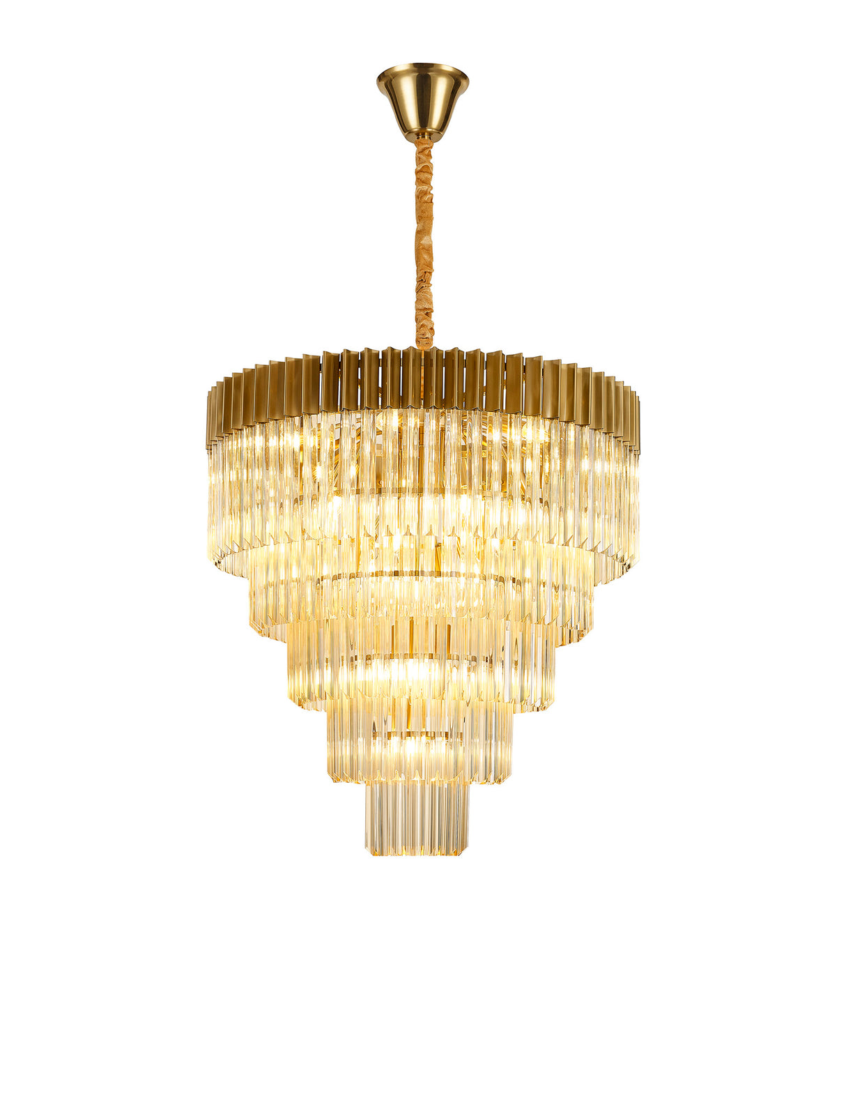 Longhorn 80cm Pendant Round 5 Tier 19 Light E14, Brass / Cognac Sculpted Glass, Item Weight: 32.6kg
