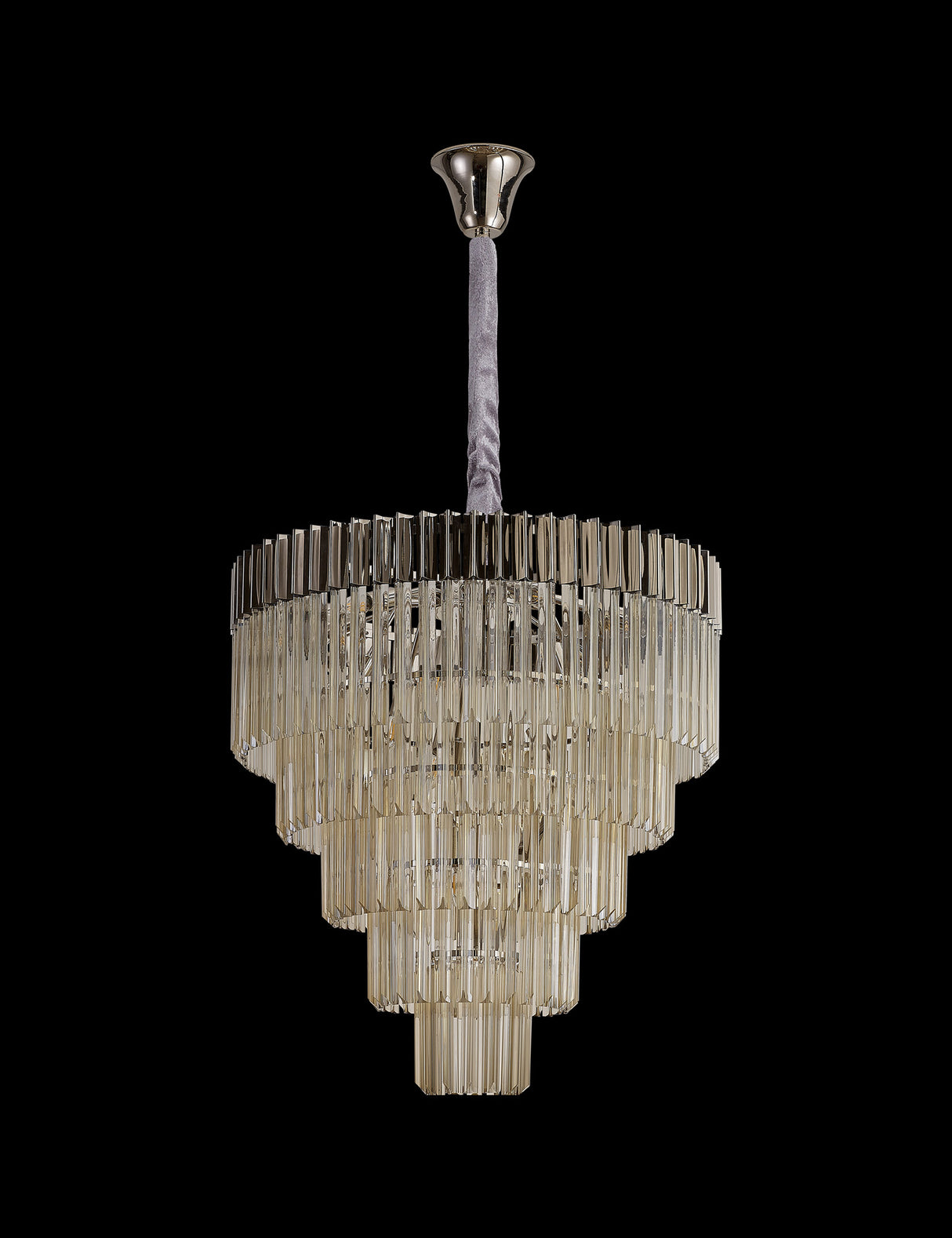 Longhorn 80cm Pendant Round 5 Tier 19 Light E14, Polished Nickel / Cognac Sculpted Glass, Item Weight: 32.6kg