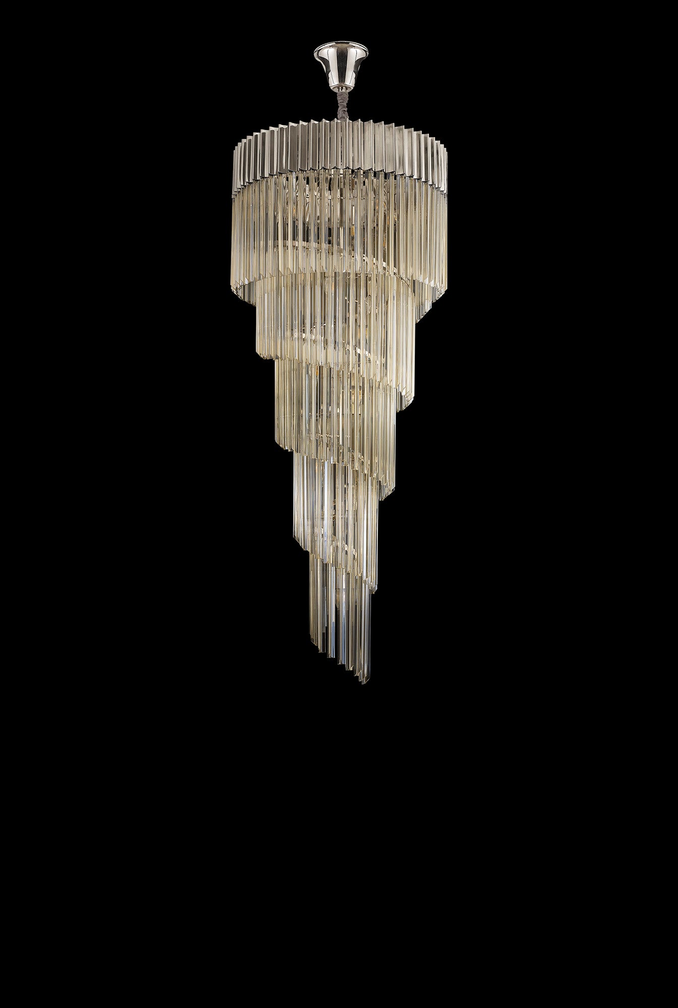 Longhorn 70cm Pendant Round 5 Layer Spiral 23 Light E14, Polished Nickel / Cognac Sculpted Glass, Item Weight: 57kg