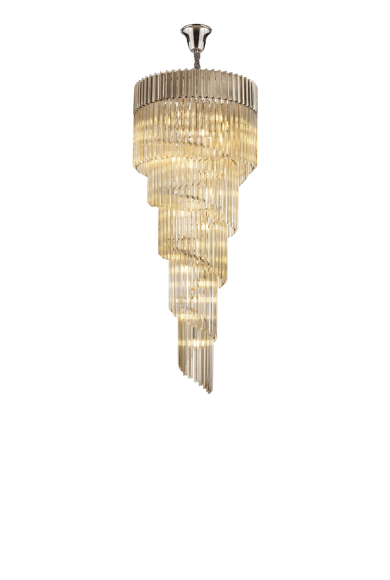 Longhorn 70cm Pendant Round 5 Layer Spiral 23 Light E14, Polished Nickel / Cognac Sculpted Glass, Item Weight: 57kg