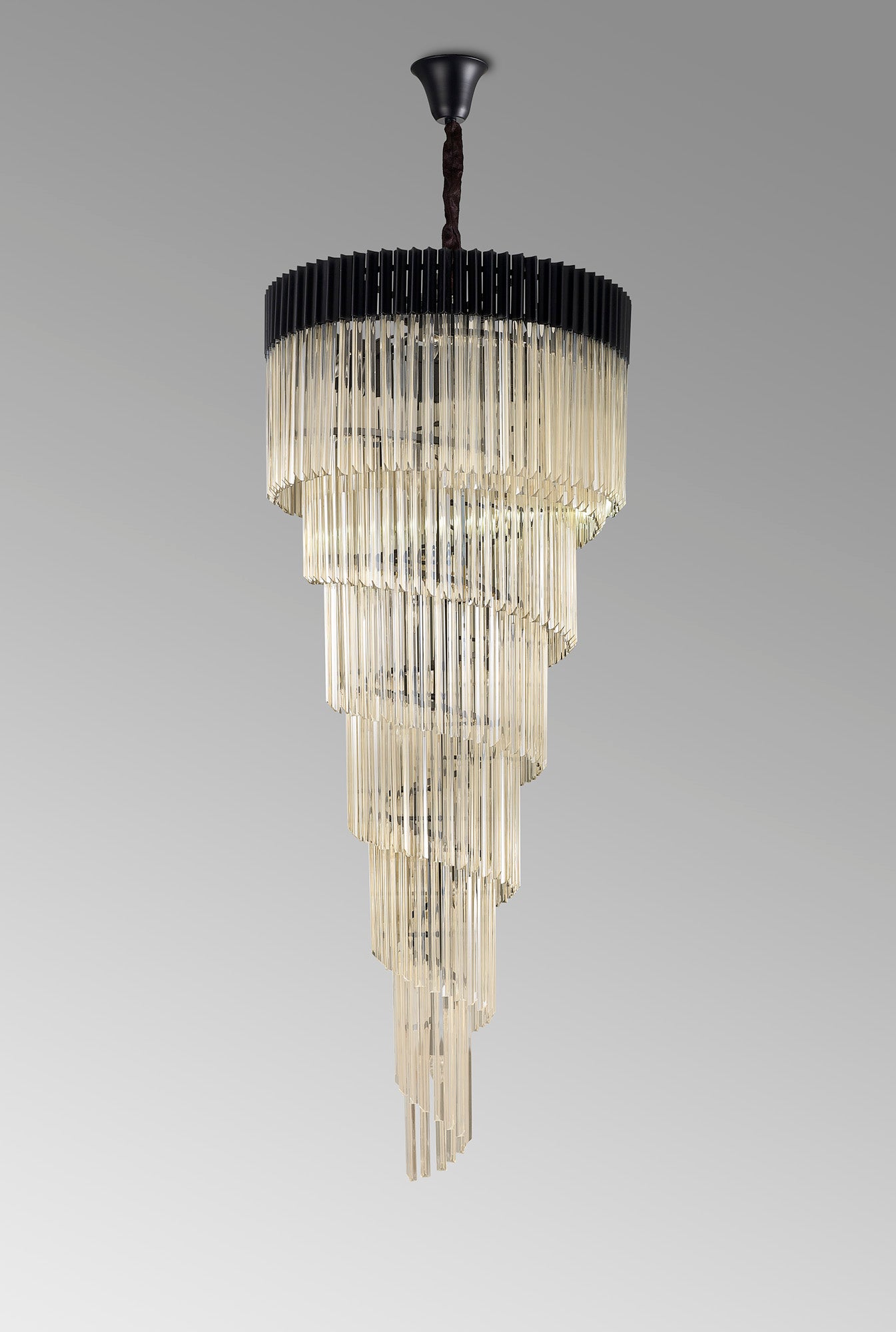 Longhorn 90cm Pendant Round 7 Layer Spiral 31 Light E14, Matt Black / Cognac Sculpted Glass, Item Weight: 93kg