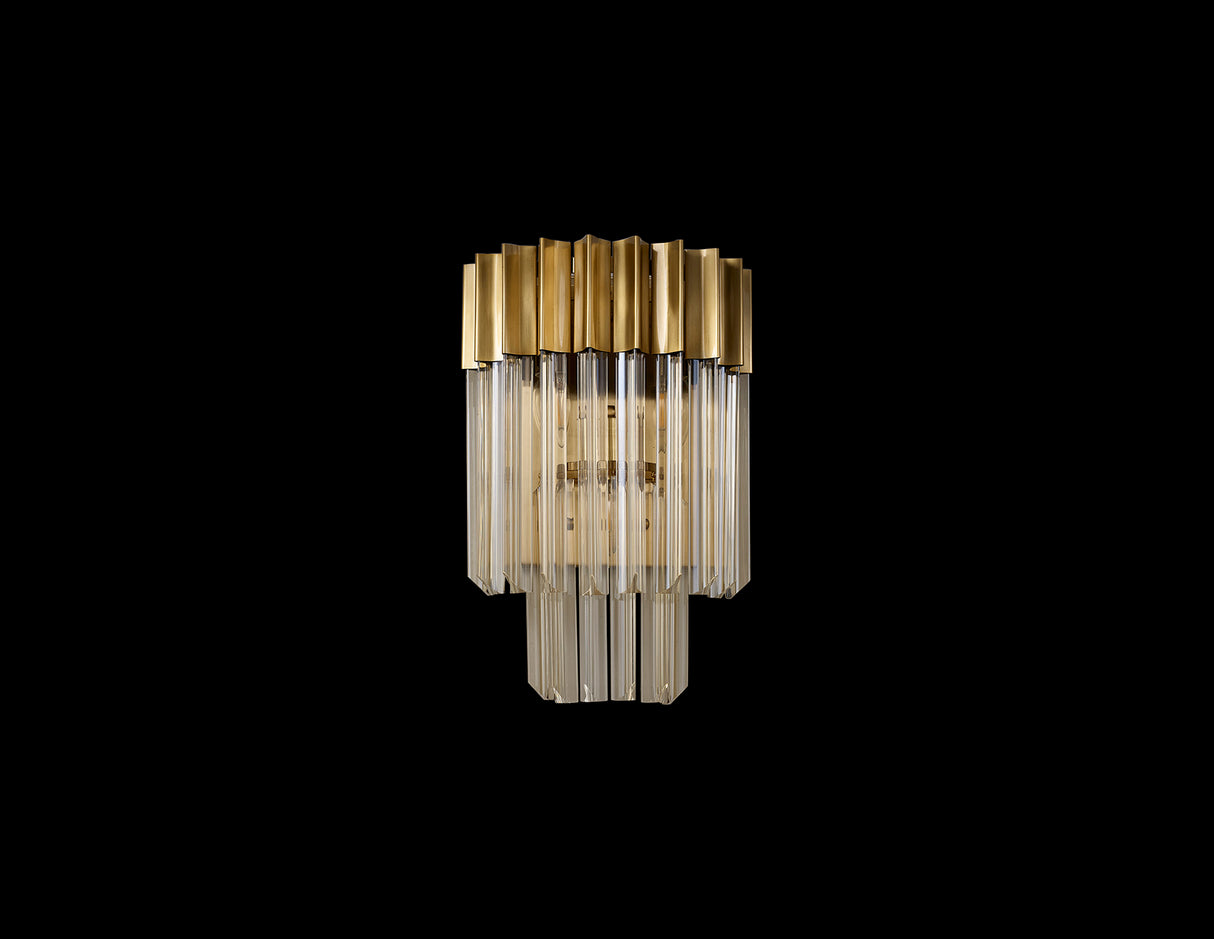 Longhorn 27.5 x H41cm Wall 3 Light E14, Brass / Cognac Sculpted Glass