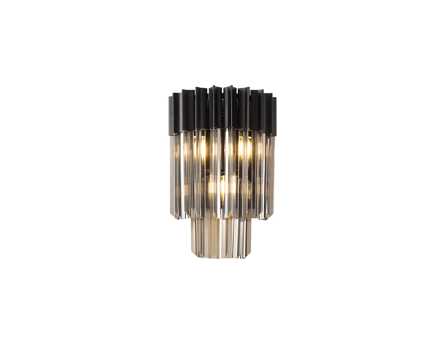 Longhorn 27.5 x H41cm Wall 3 Light E14, Matt Black / Smoke Sculpted Glass