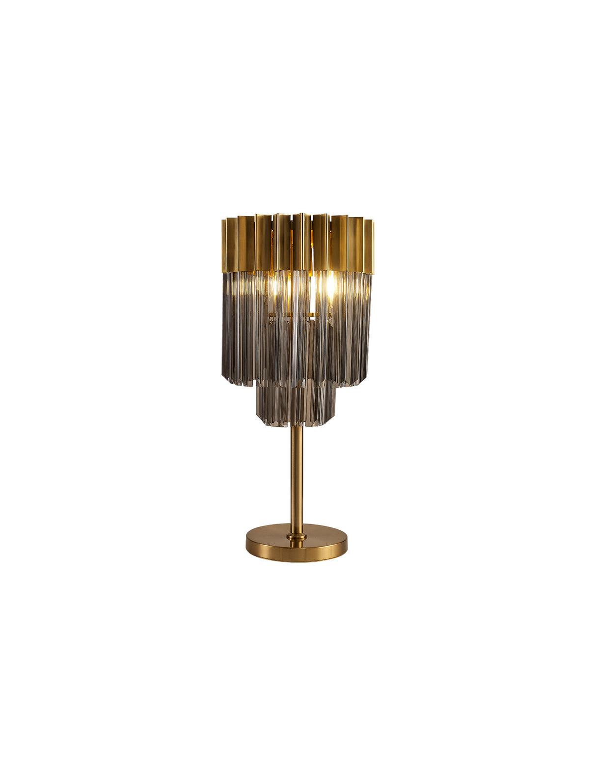 Longhorn 30 x H65cm Table Lamp 3 Light E14, Brass / Smoke Sculpted Glass
