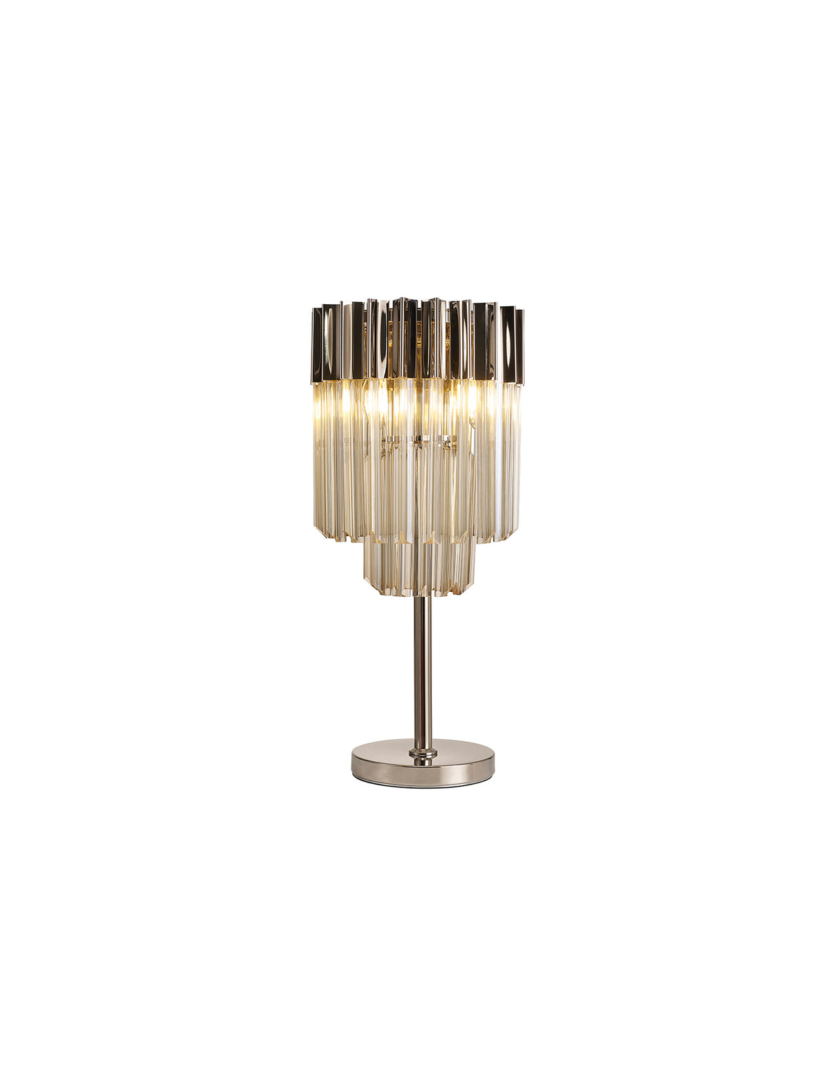 Longhorn 30 x H65cm Table Lamp 3 Light E14, Polished Nickel / Cognac Sculpted Glass