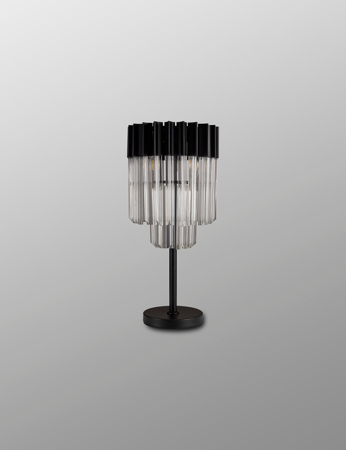 Longhorn 30 x H65cm Table Lamp 3 Light E14, Matt Black / Clear Sculpted Glass