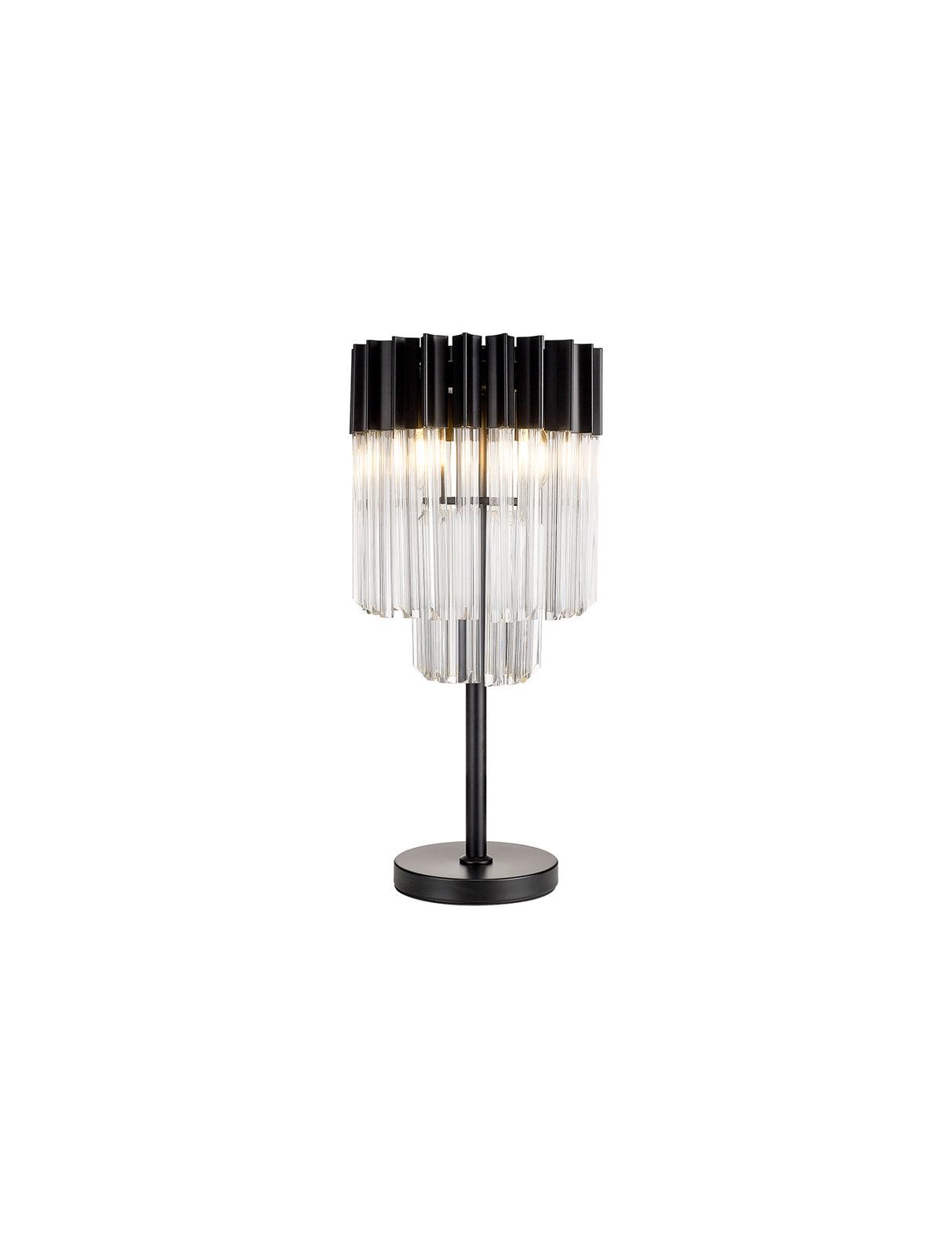 Longhorn 30 x H65cm Table Lamp 3 Light E14, Matt Black / Clear Sculpted Glass