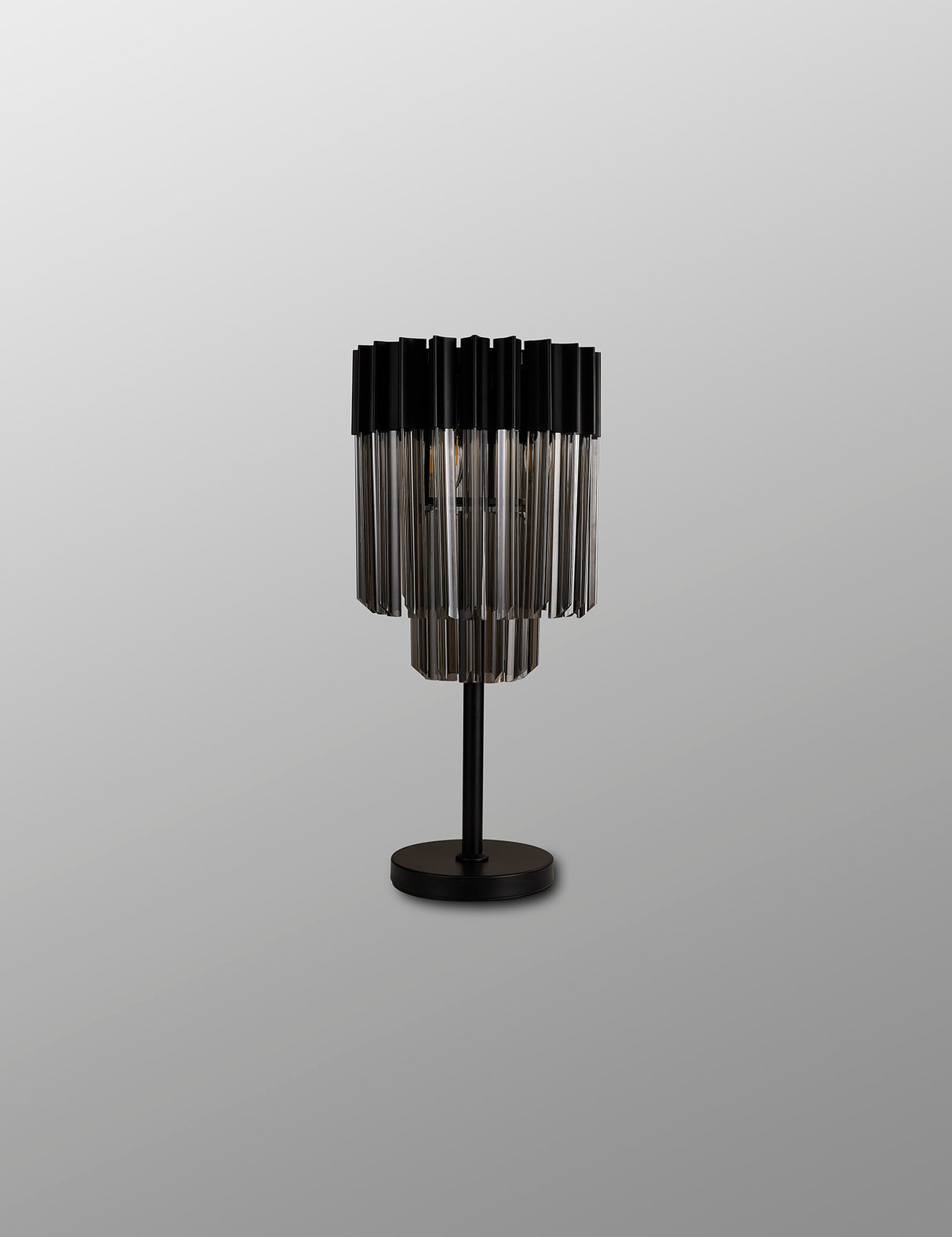 Longhorn 30 x H65cm Table Lamp 3 Light E14, Matt Black / Smoke Sculpted Glass