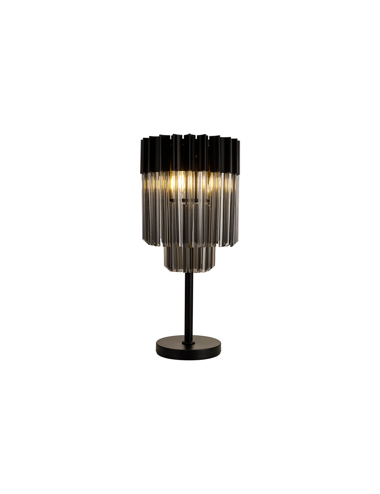 Longhorn 30 x H65cm Table Lamp 3 Light E14, Matt Black / Smoke Sculpted Glass