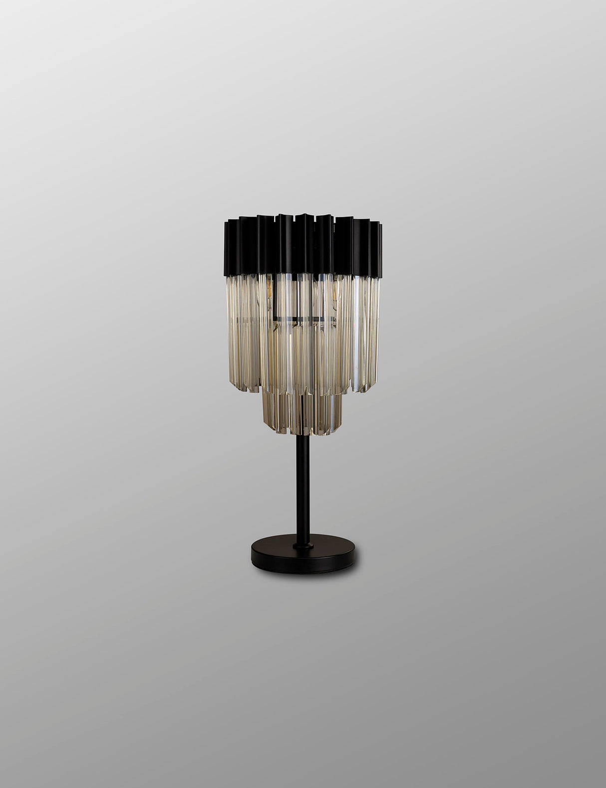 Longhorn 30 x H65cm Table Lamp 3 Light E14, Matt Black / Cognac Sculpted Glass