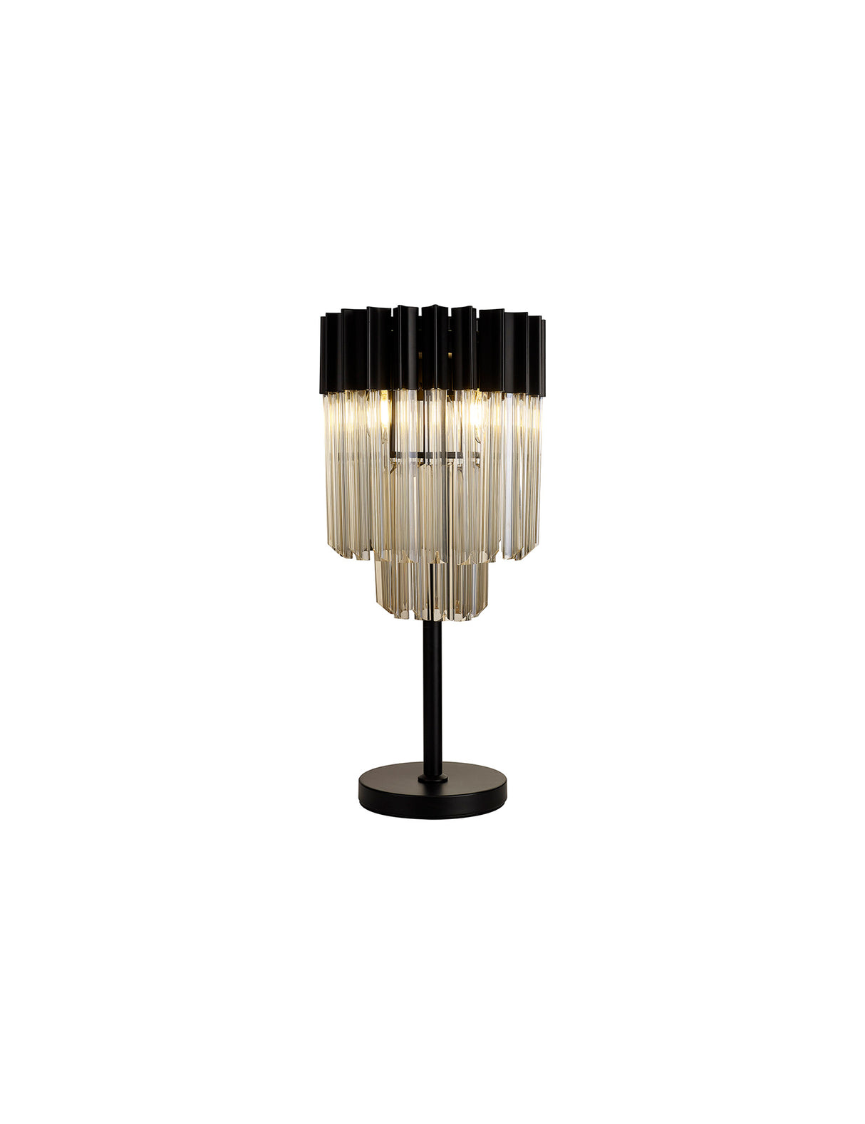 Longhorn 30 x H65cm Table Lamp 3 Light E14, Matt Black / Cognac Sculpted Glass