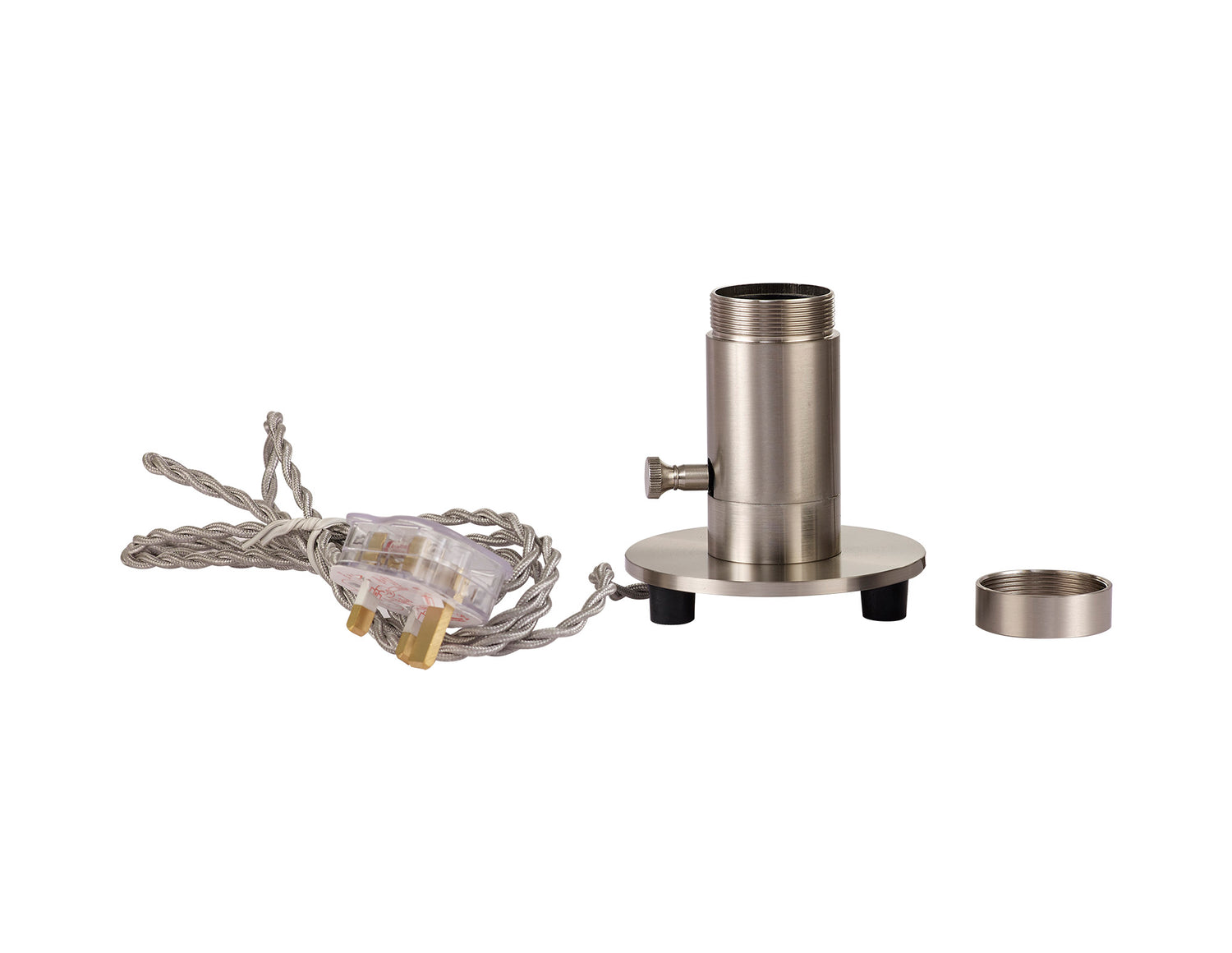 Robson Table Lamp 1 Light, Brushed Nickel With Silver Braided Twisted Cable, E27 (Max 60W), Suitable For Shades & Cages