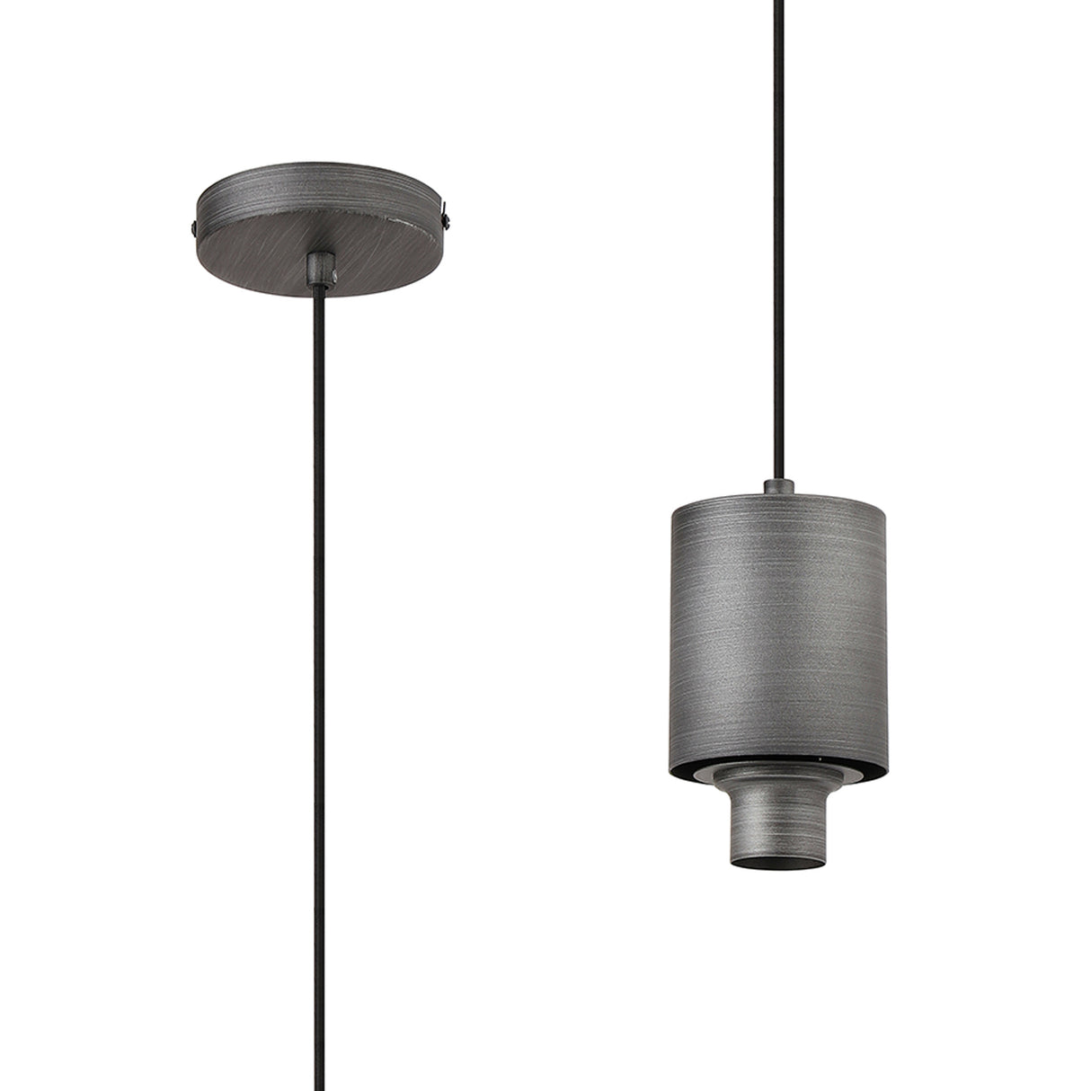 Rowell Pendant (FRAME ONLY), 1 x E27, Pewter/Black Braided Cable