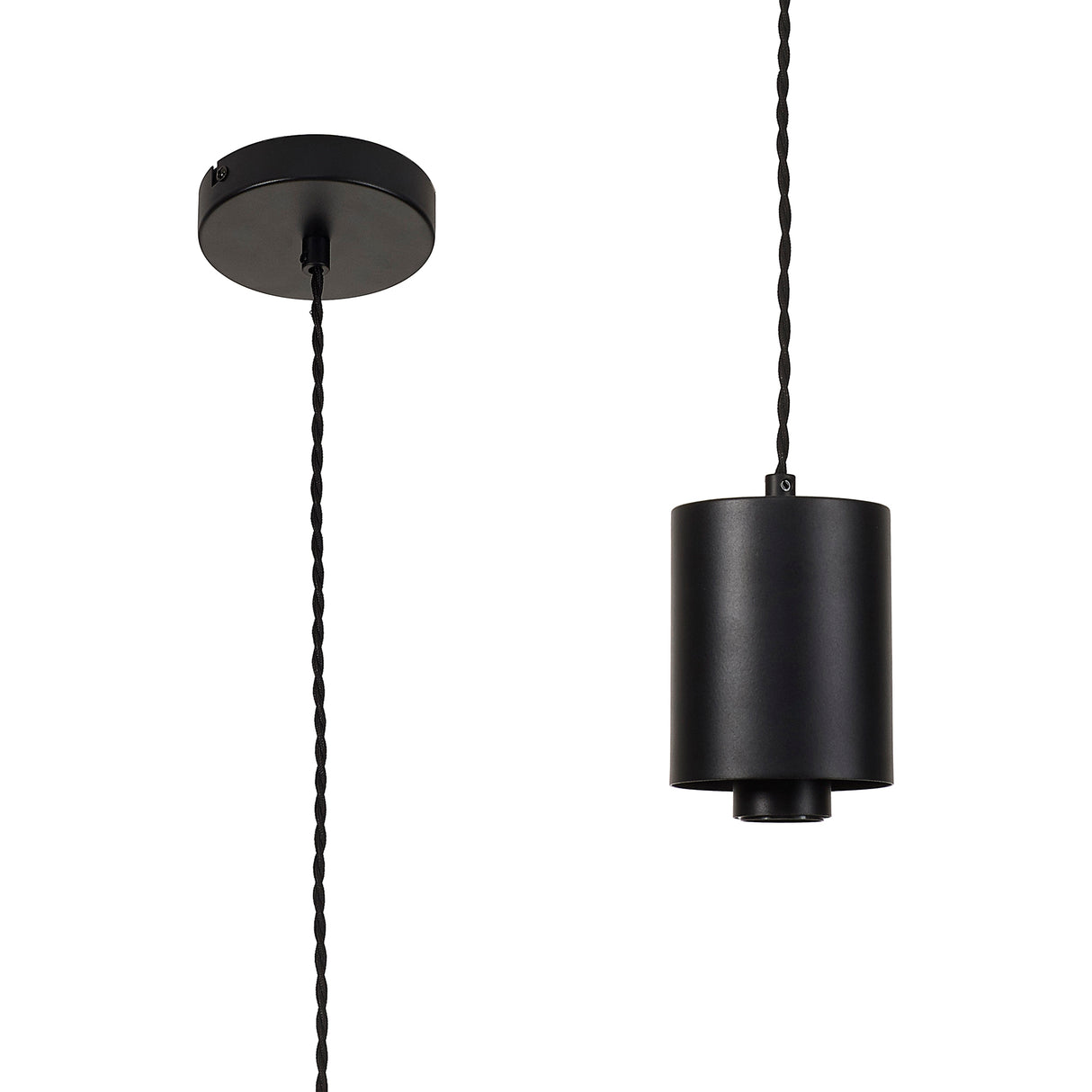 Rowell Pendant (FRAME ONLY), 1 x E27, Satin Black/Black Braided Twisted Cable