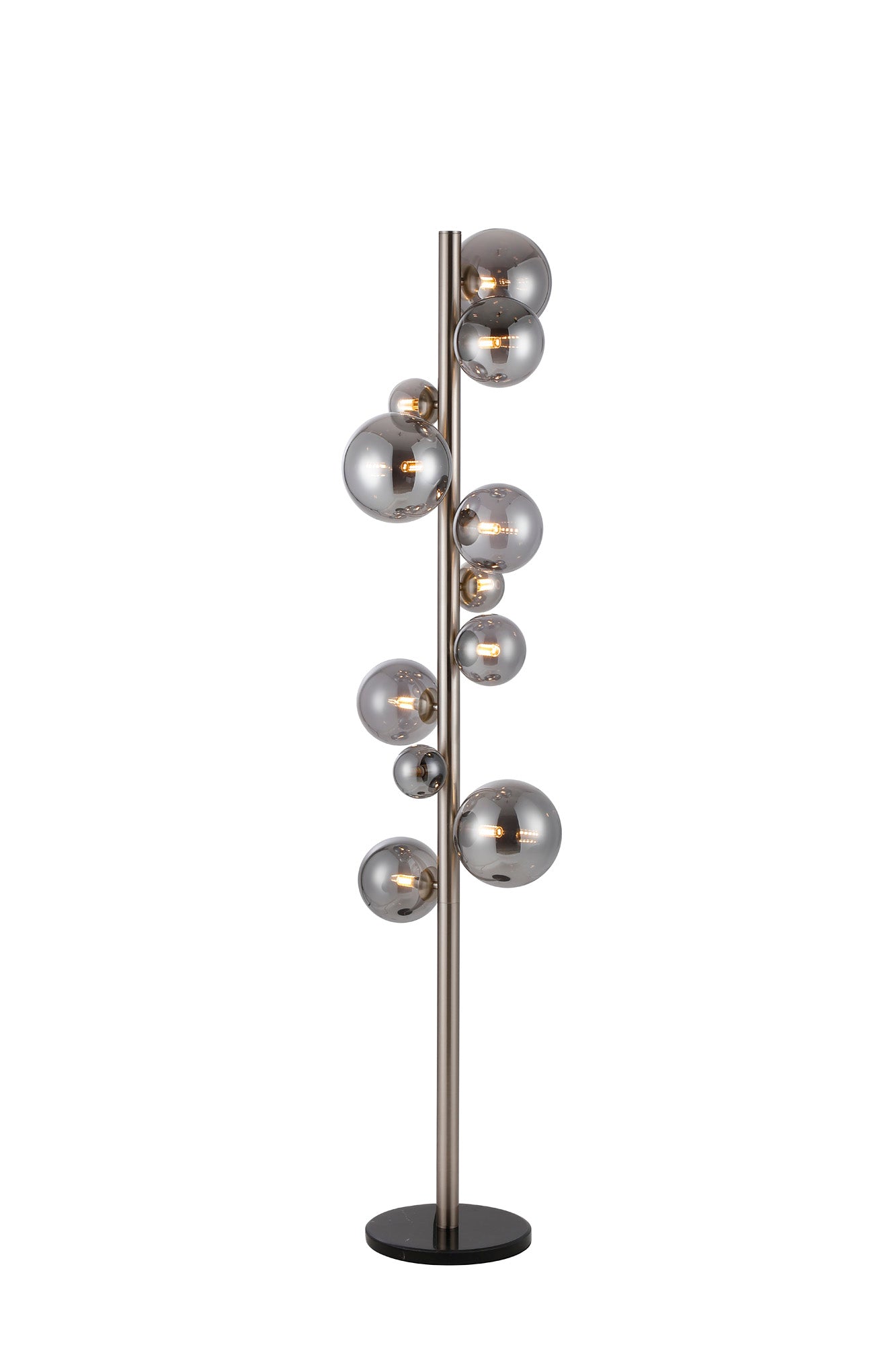 Ferguson Floor Lamp, 11 x G9, Satin Nickel, Smoke Plated Glass