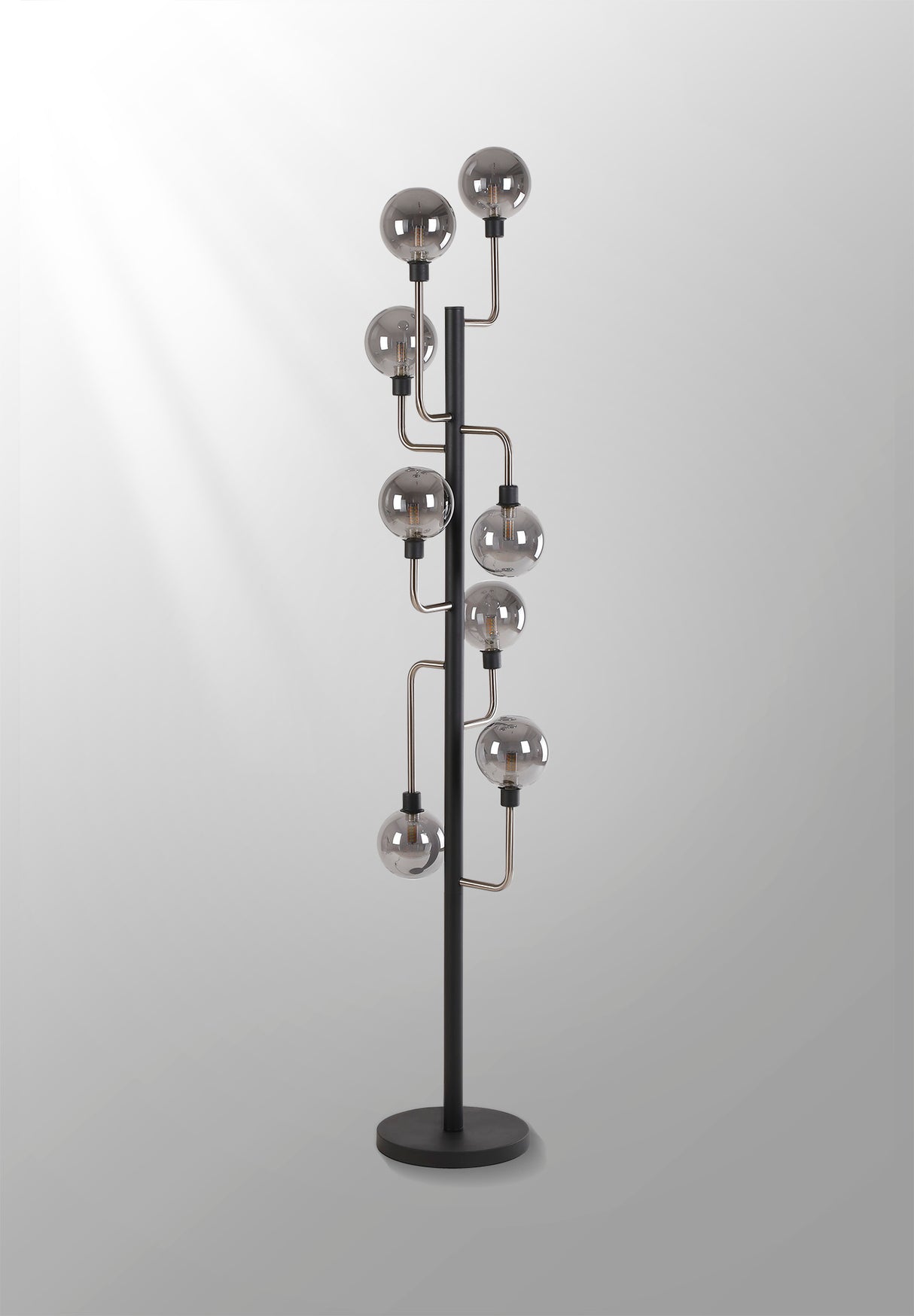Gayle Floor Lamp, 8 Light G9, Graphite / Satin Nickel / Smoke Glass