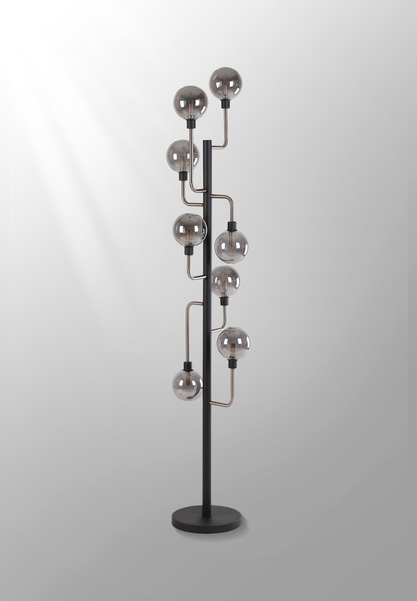 Gayle Floor Lamp, 8 Light G9, Graphite / Satin Nickel / Smoke Glass