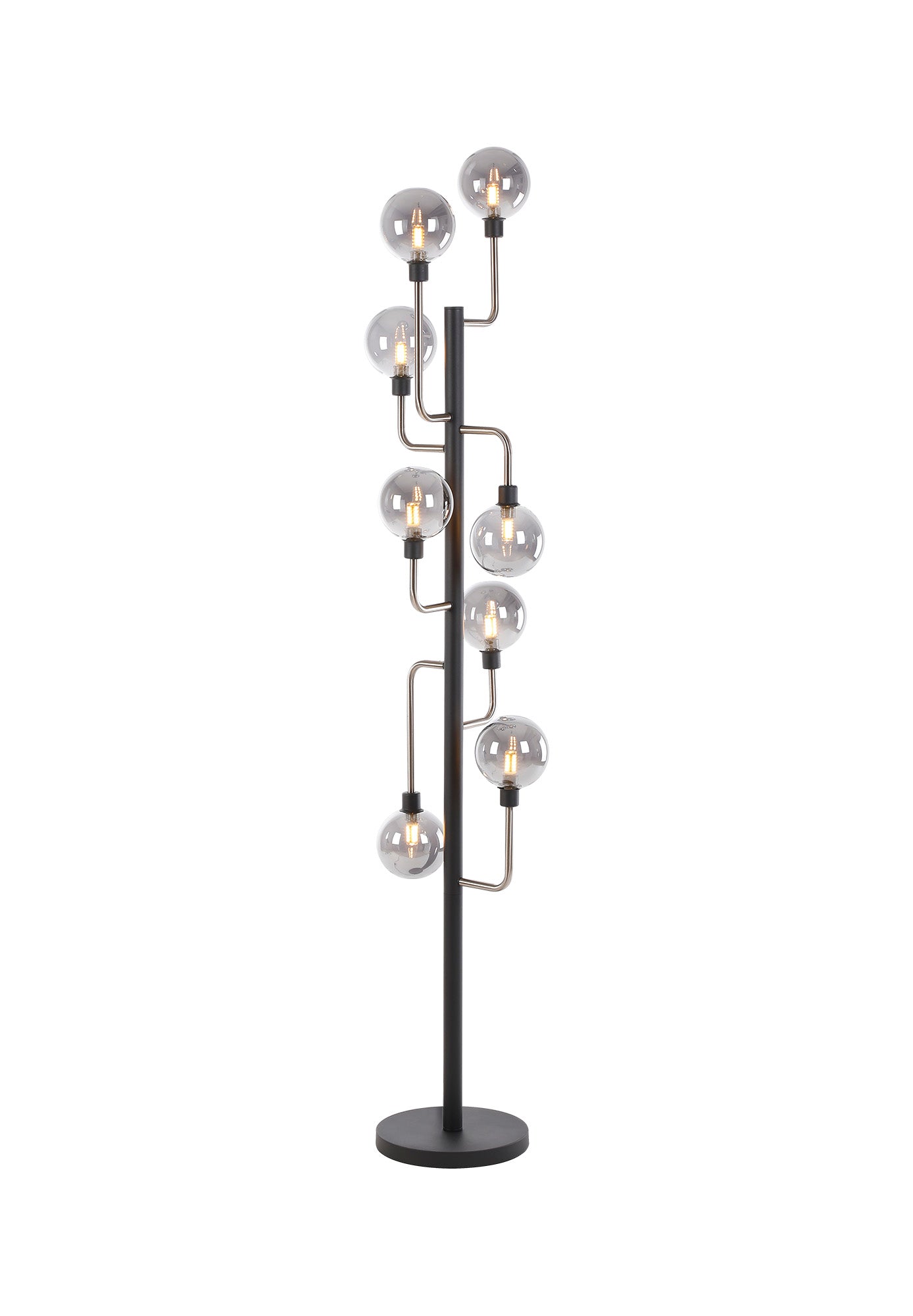 Gayle Floor Lamp, 8 Light G9, Graphite / Satin Nickel / Smoke Glass