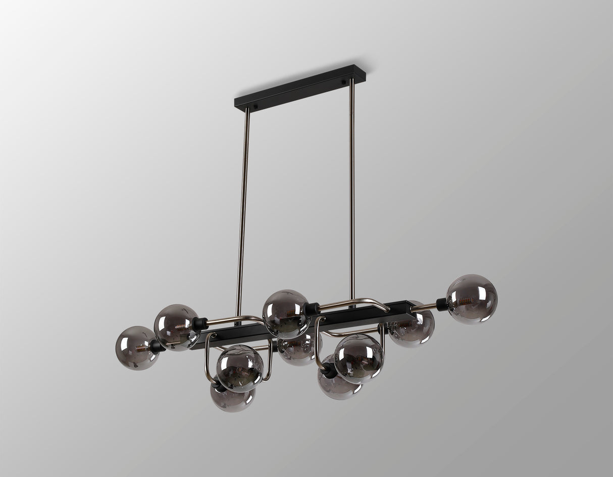 Gayle Fixed Pendant Ceiling, 10 Light G9, Graphite / Satin Nickel / Smoke Glass