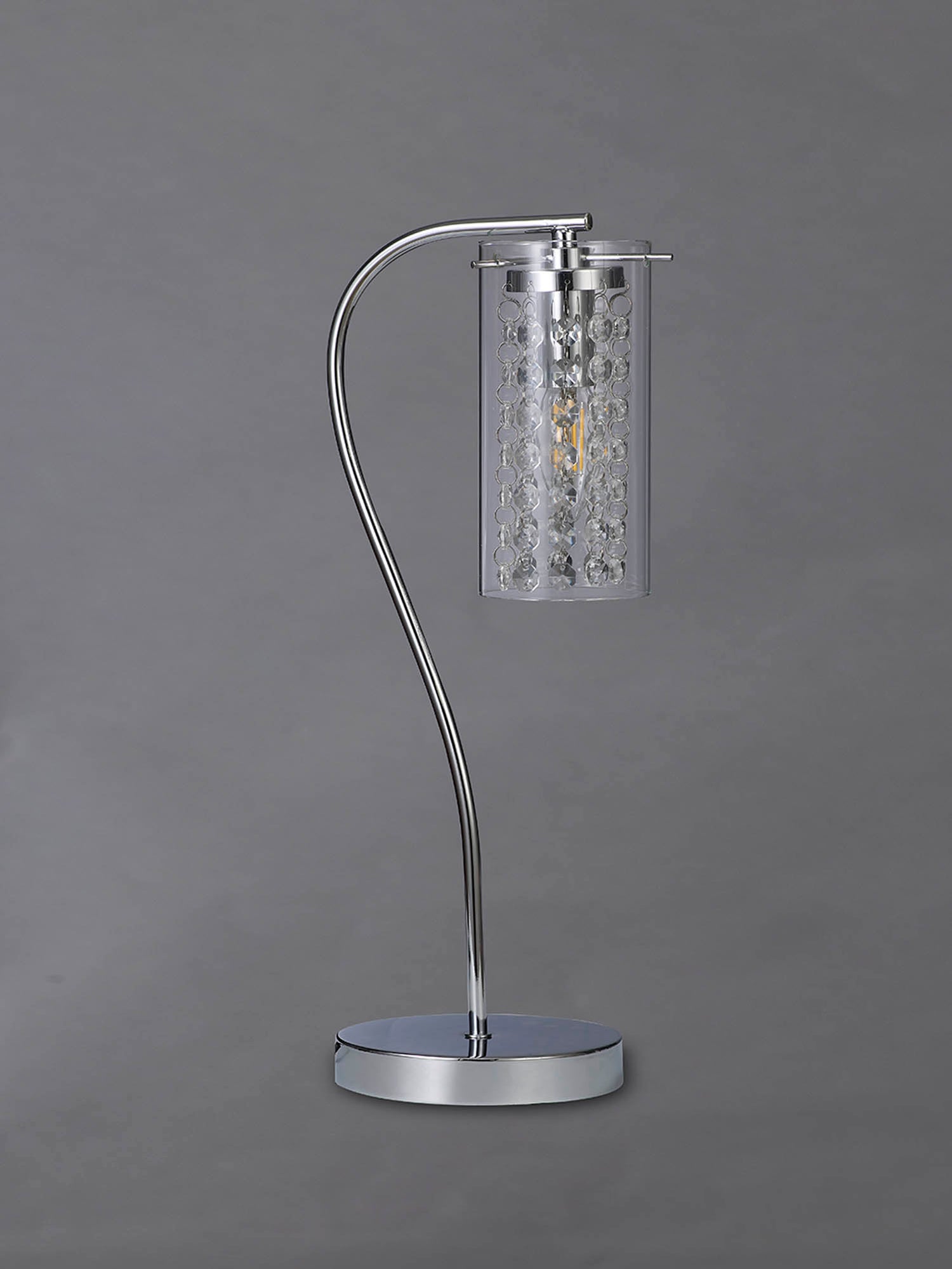 Prudhoe Table Lamp Switched, 1 x E14, Polished Chrome / Crystal / Glass