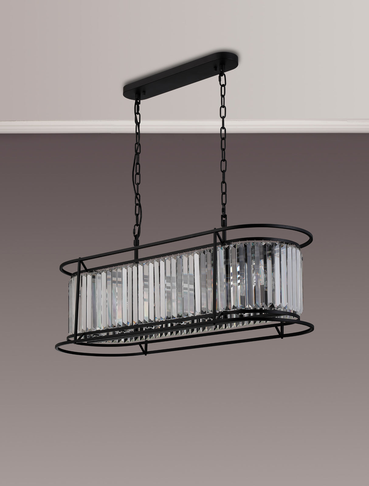 Buckley Oval Pendant, 7 x E14, Satin Black / Clear
