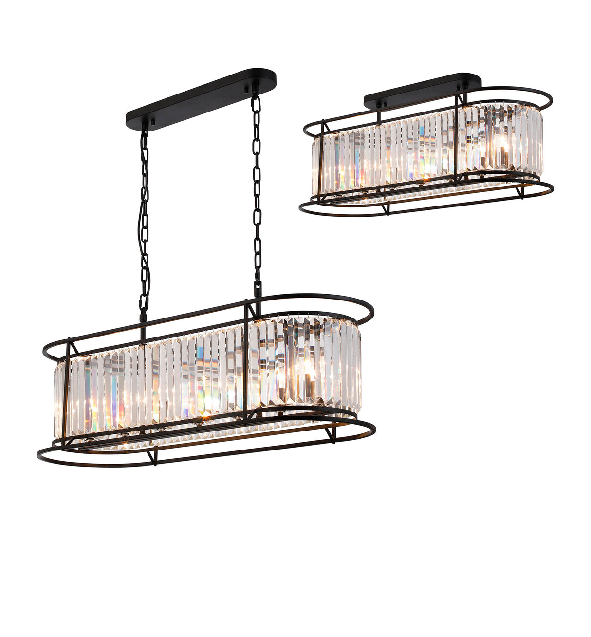 Buckley Oval Pendant, 7 x E14, Satin Black / Clear