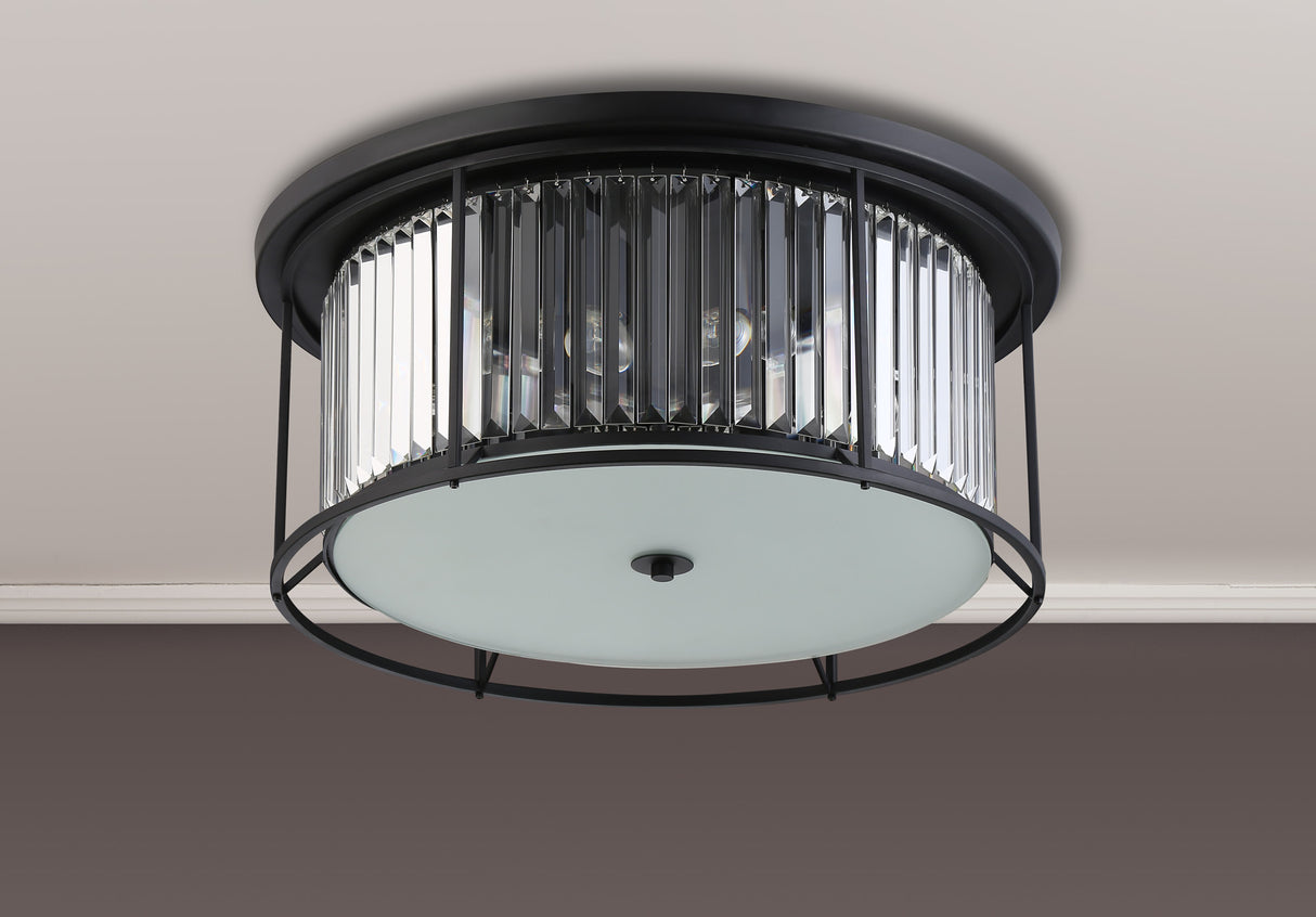 Buckley Ceiling, 6 x E27, Satin Black / Clear