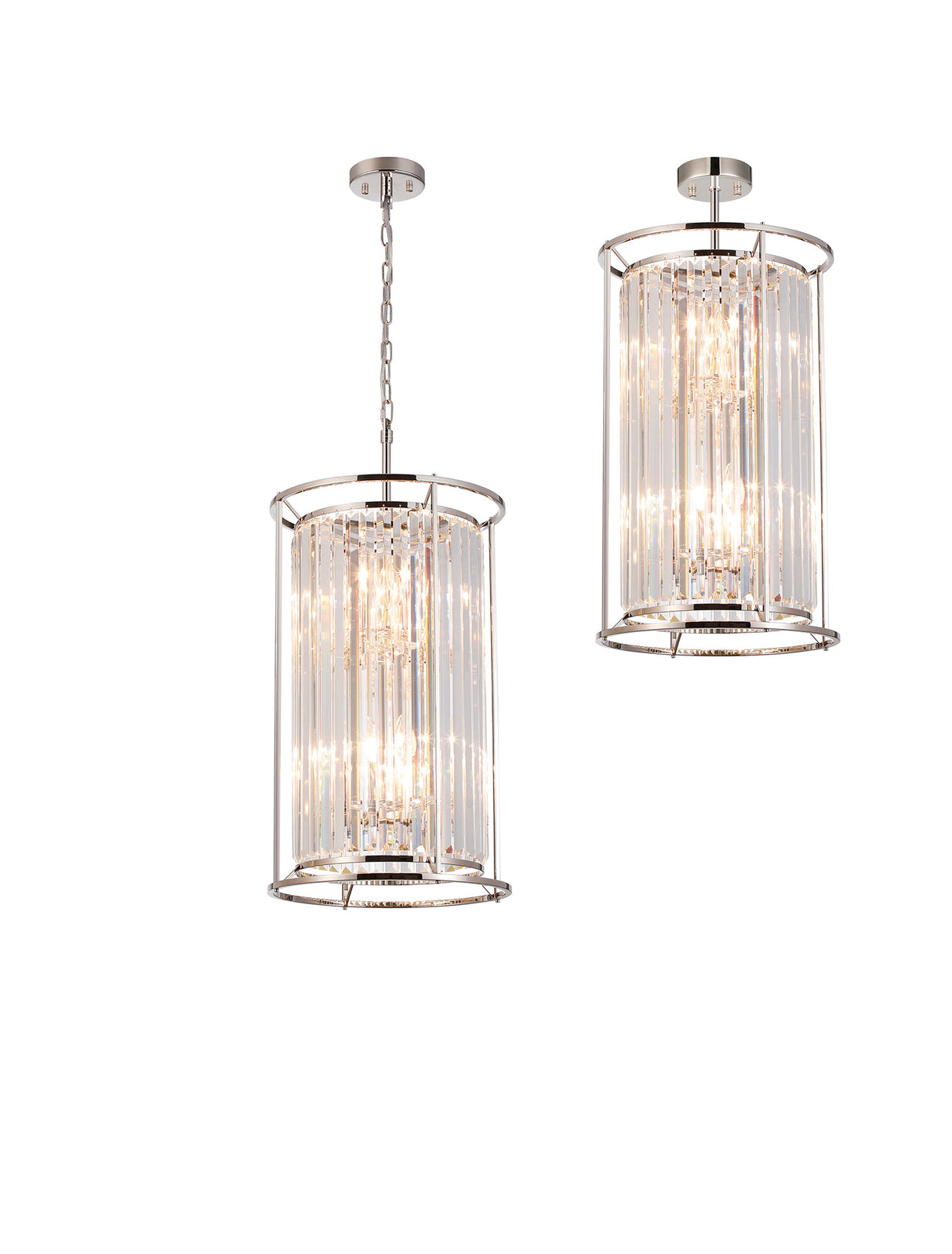 Buckley 2 Tier Pendant, 3+3 x E14, Polished Nickel / Clear