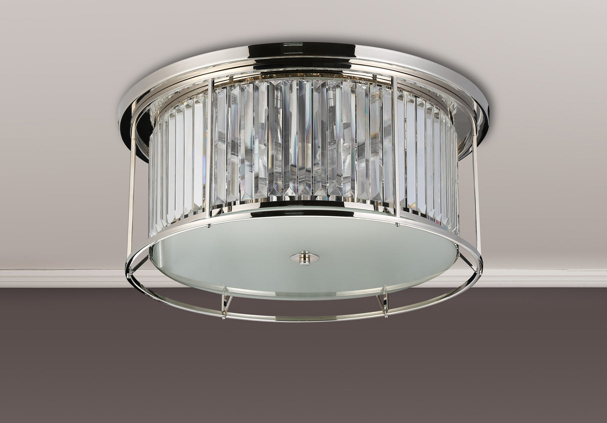 Buckley Ceiling, 6 x E27, Polished Nickel / Clear