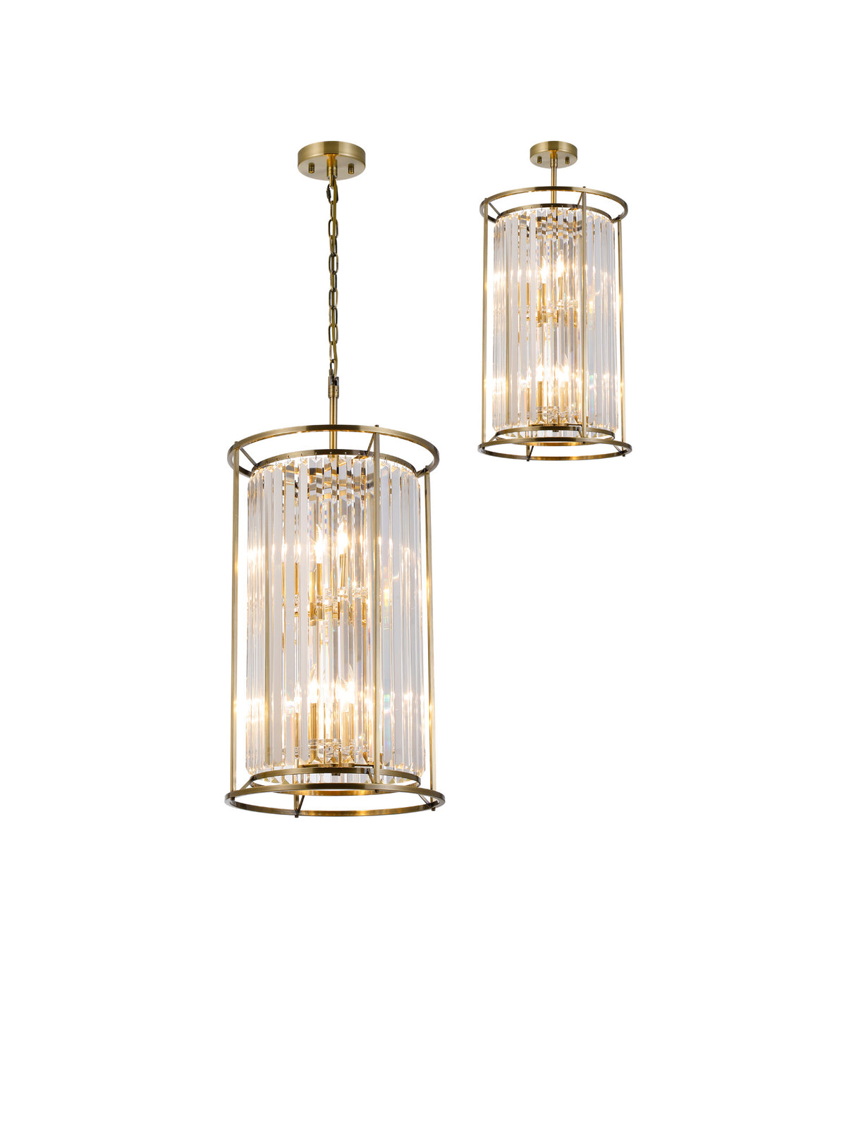 Buckley 2 Tier Pendant, 3+3 x E14, Antique Brass / Clear