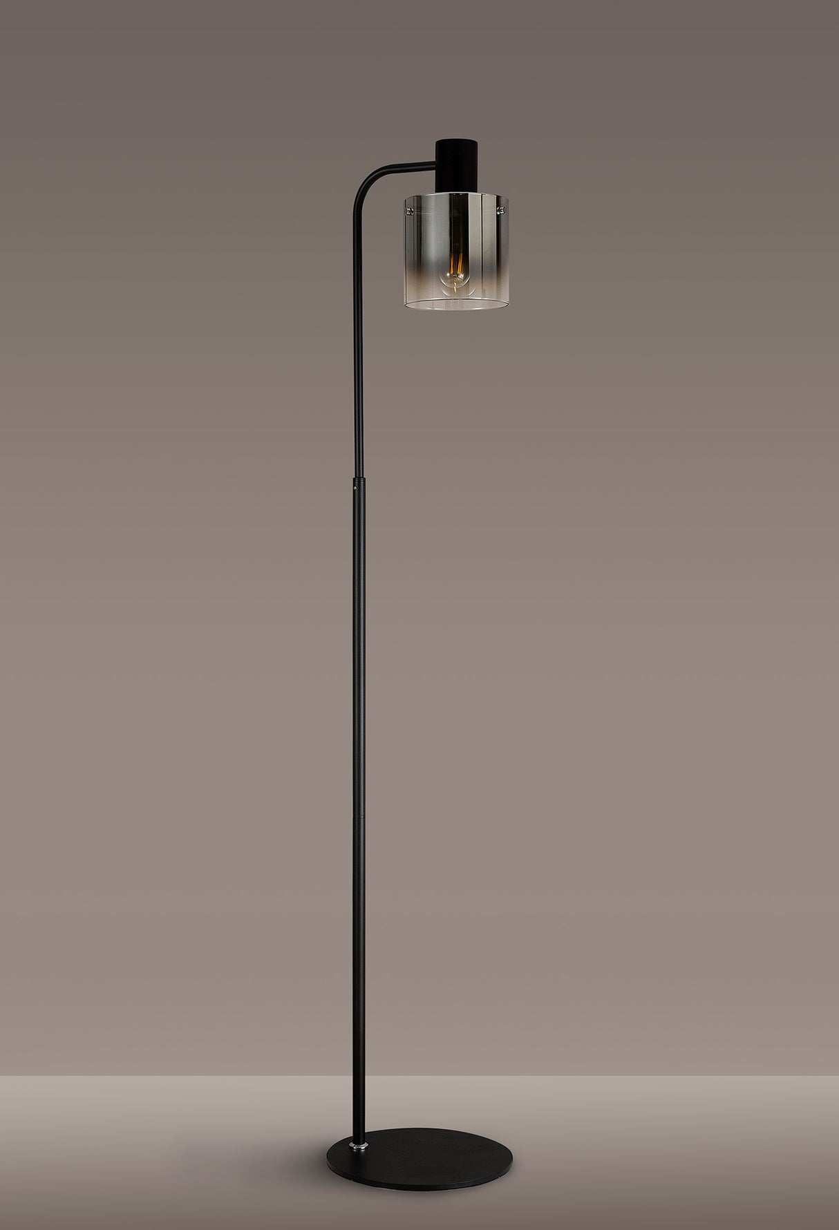 Chisholm Floor Lamp, 1 Light E27, Black / Smoke Fade Glass