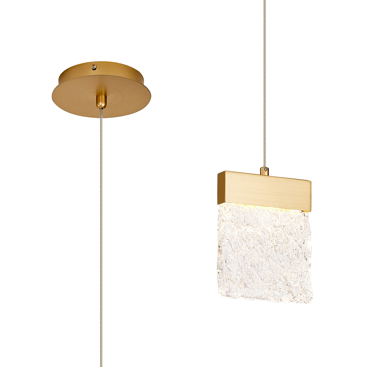 Brodie Small Pendant 2m, 1 x 4.5W LED, 3000K, 160lm, Painted Brushed Gold, 3yrs Warranty