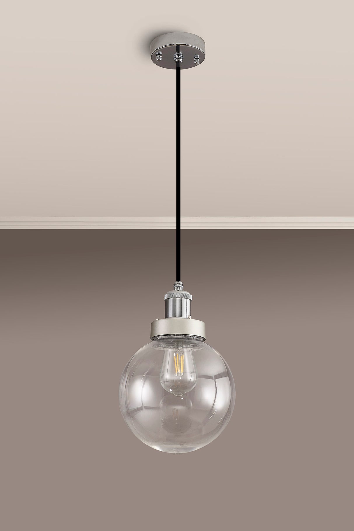 James 20cm Pendant 1 Light E27 IP65 Exterior Titanium Silver/Polished Chrome