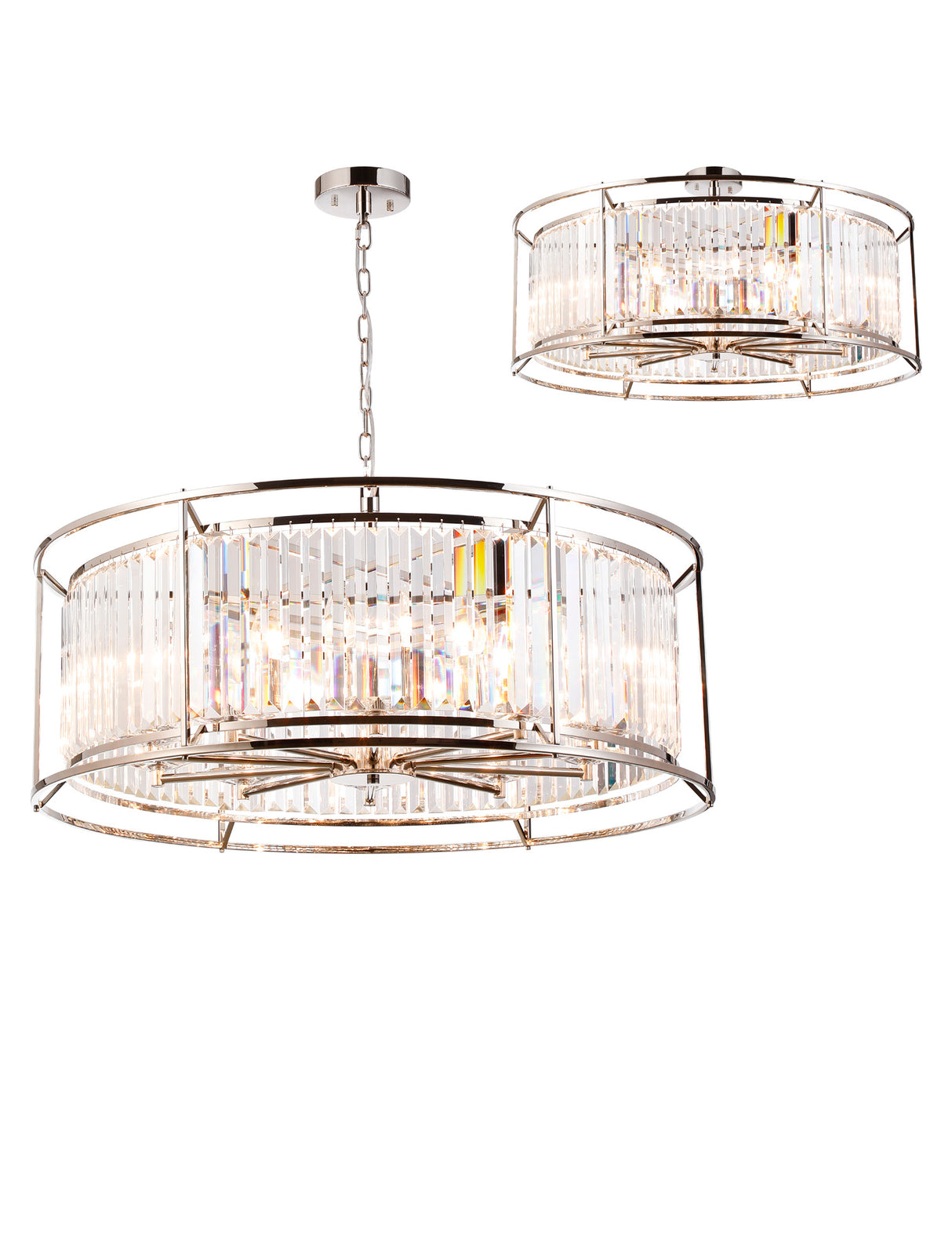 Buckley Pendant, 10 x E14, Polished Nickel / Clear