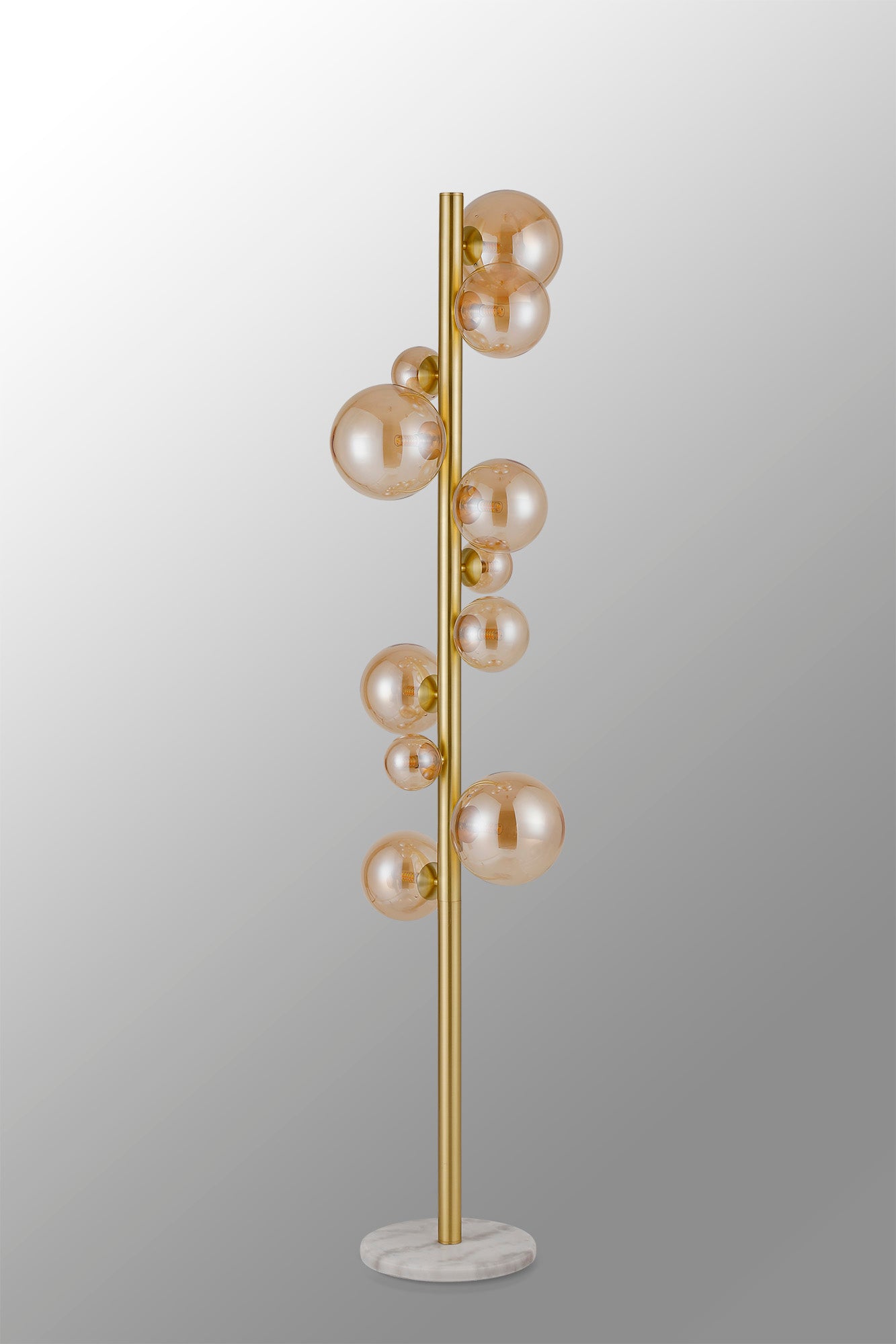 Ferguson Floor Lamp, 11 x G9, Satin Gold, Amber Plated Glass
